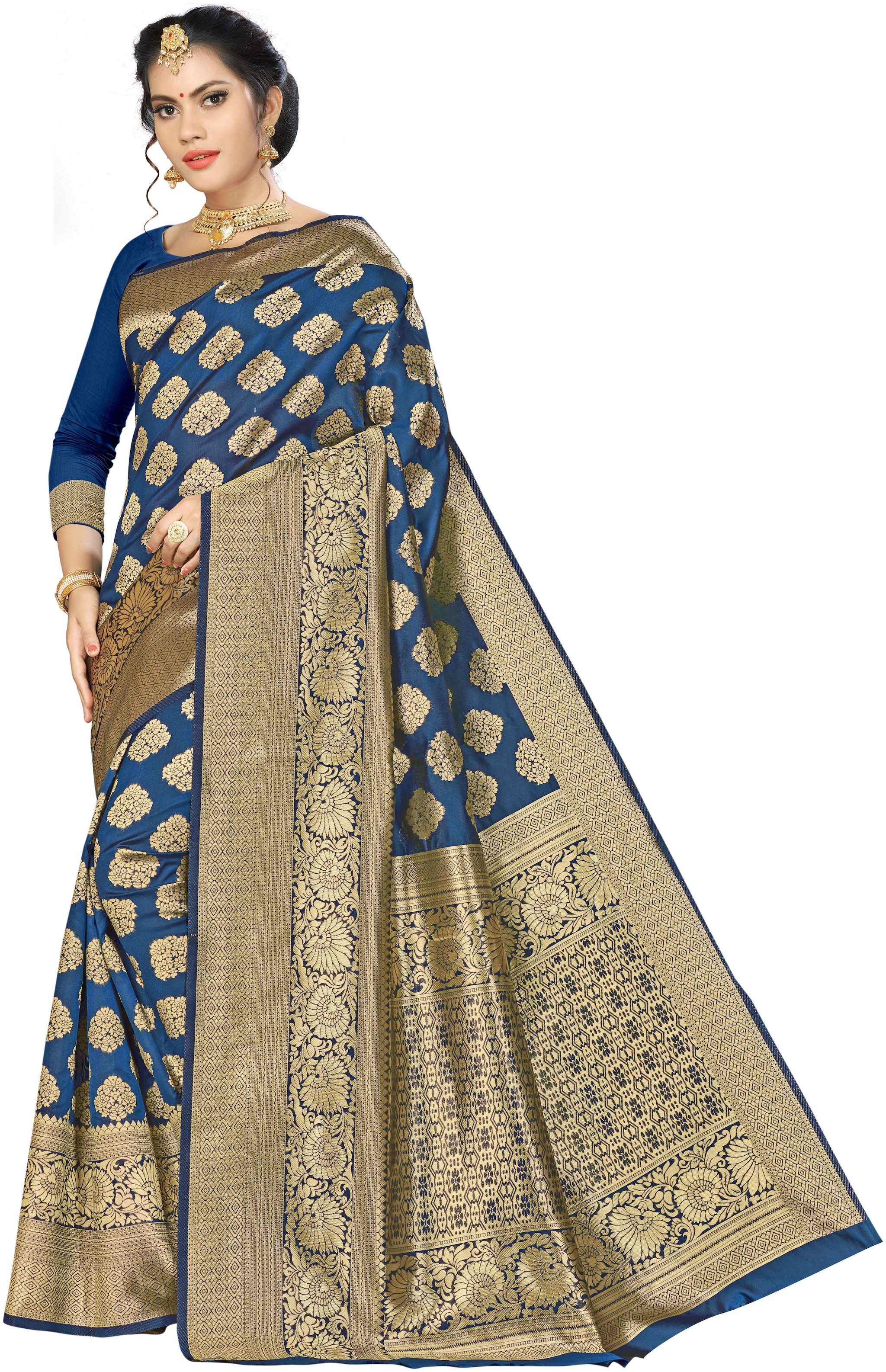 

Ethnic4U Silk Banarasi Designer Saree Blue color