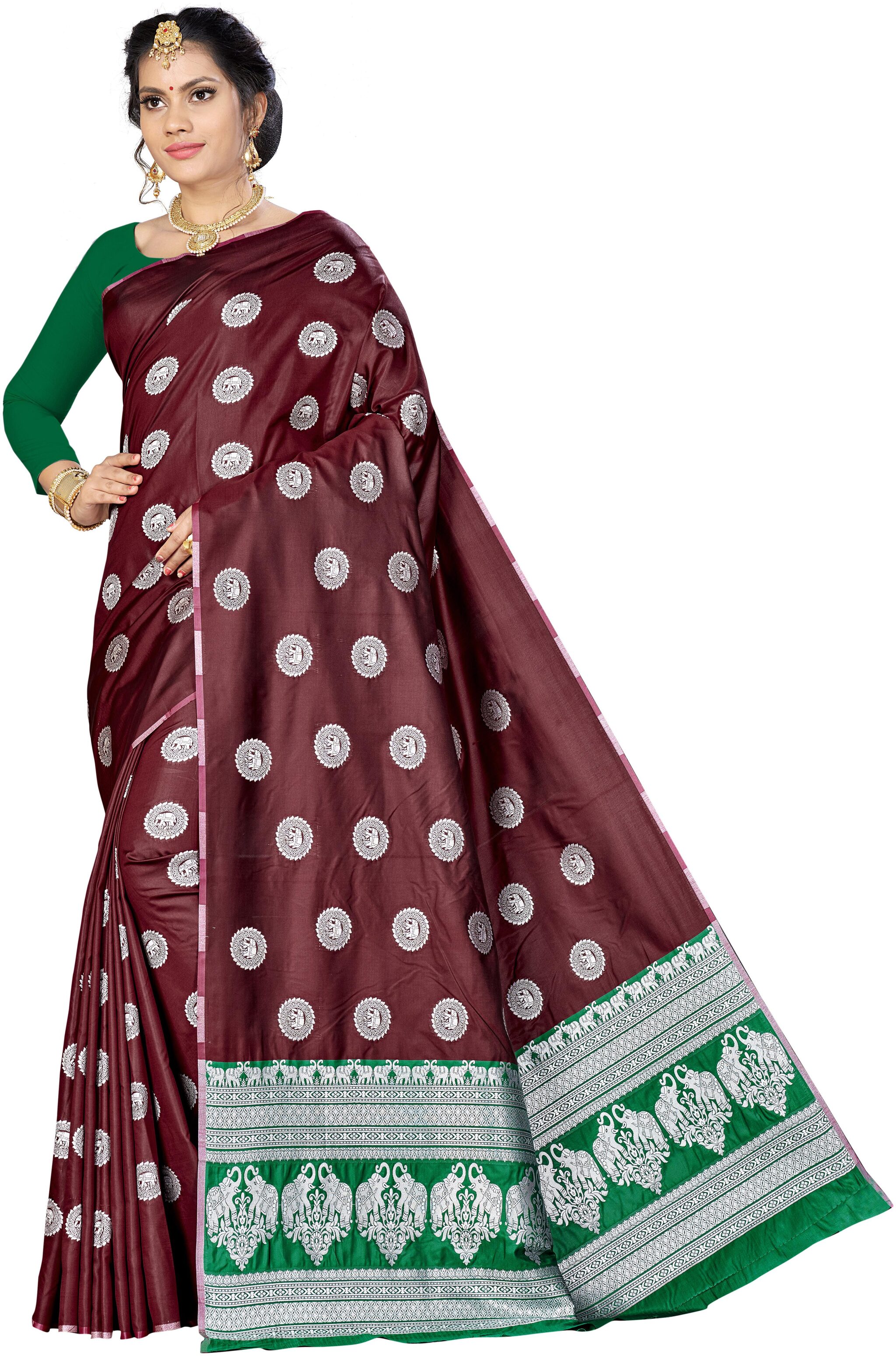 

Ethnic4U Silk Banarasi Designer Saree Brown color