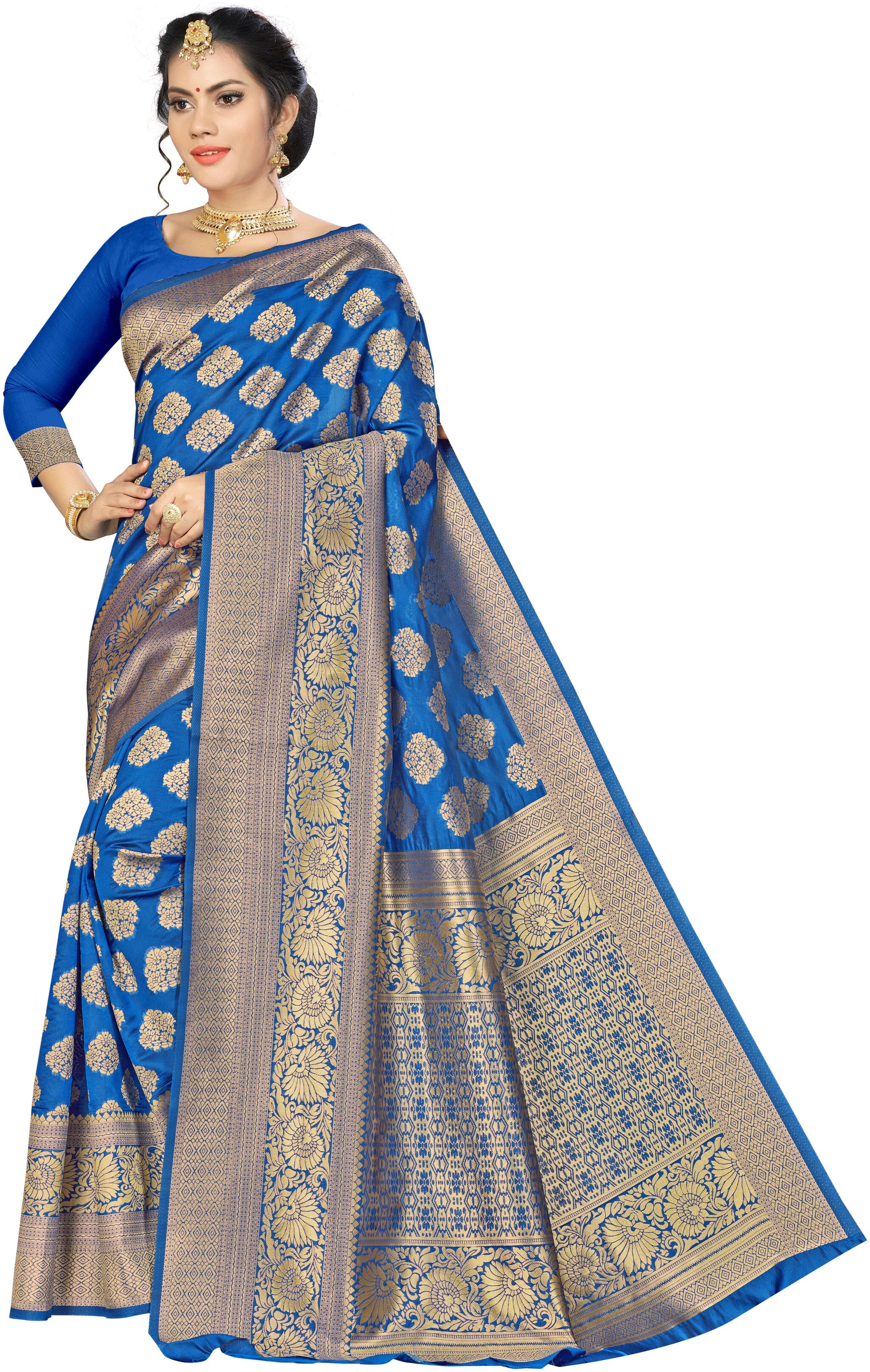 

Ethnic4U Silk Banarasi Designer Saree Blue color