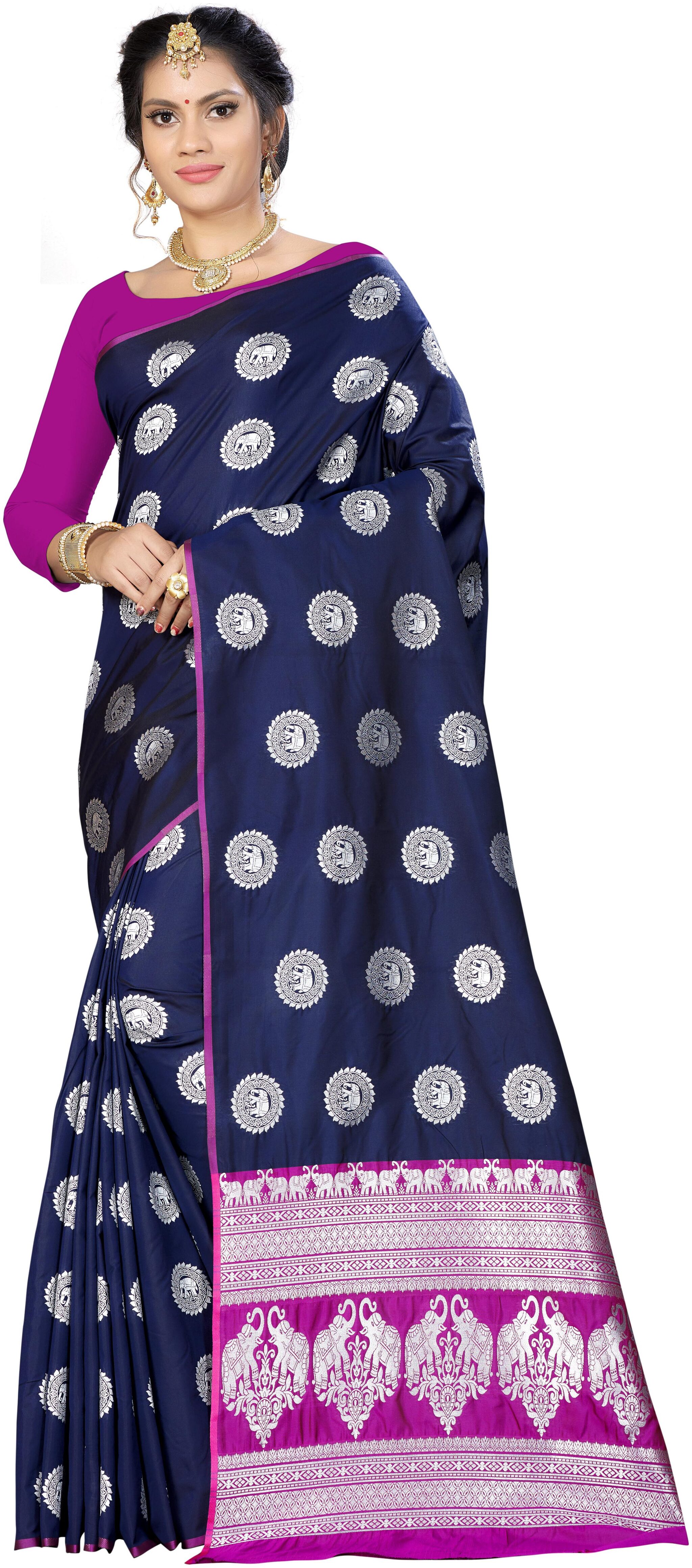 

Ethnic4U Silk Banarasi Designer Saree Blue color