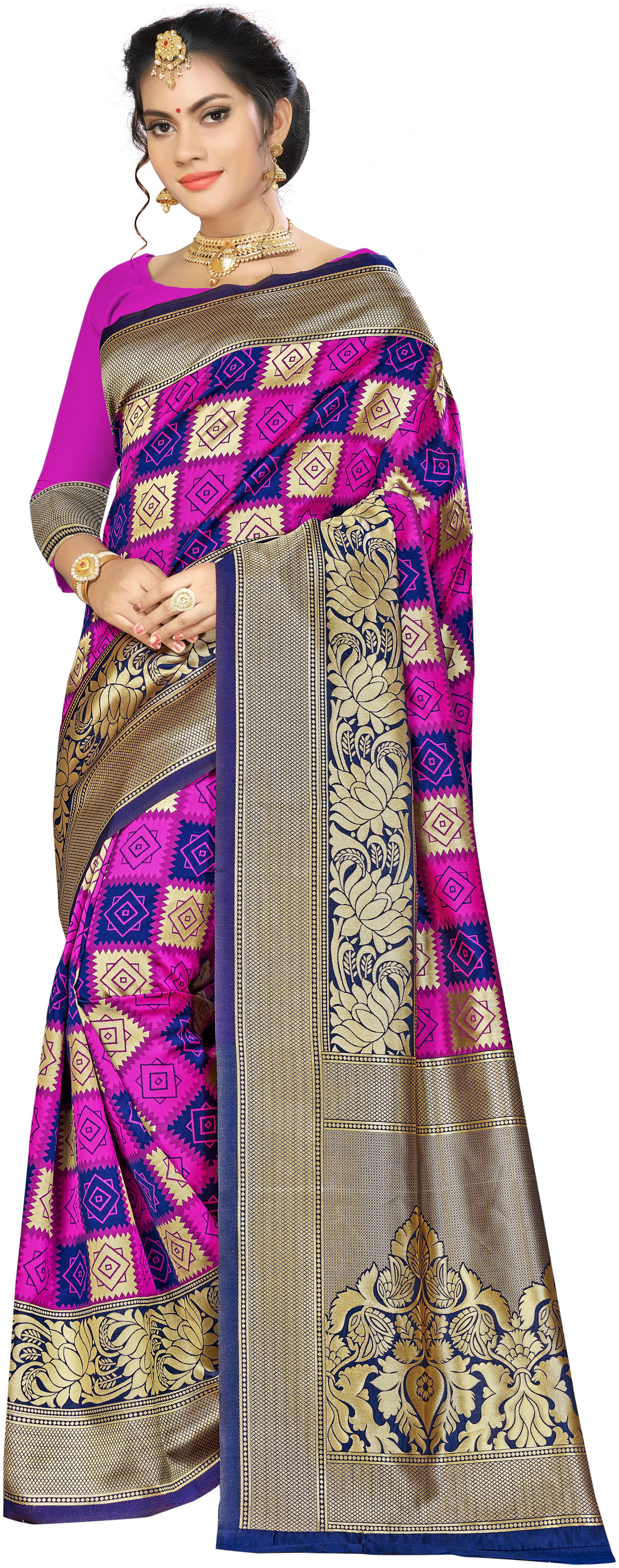

Ethnic4U Silk Banarasi Designer Saree Multicolor color