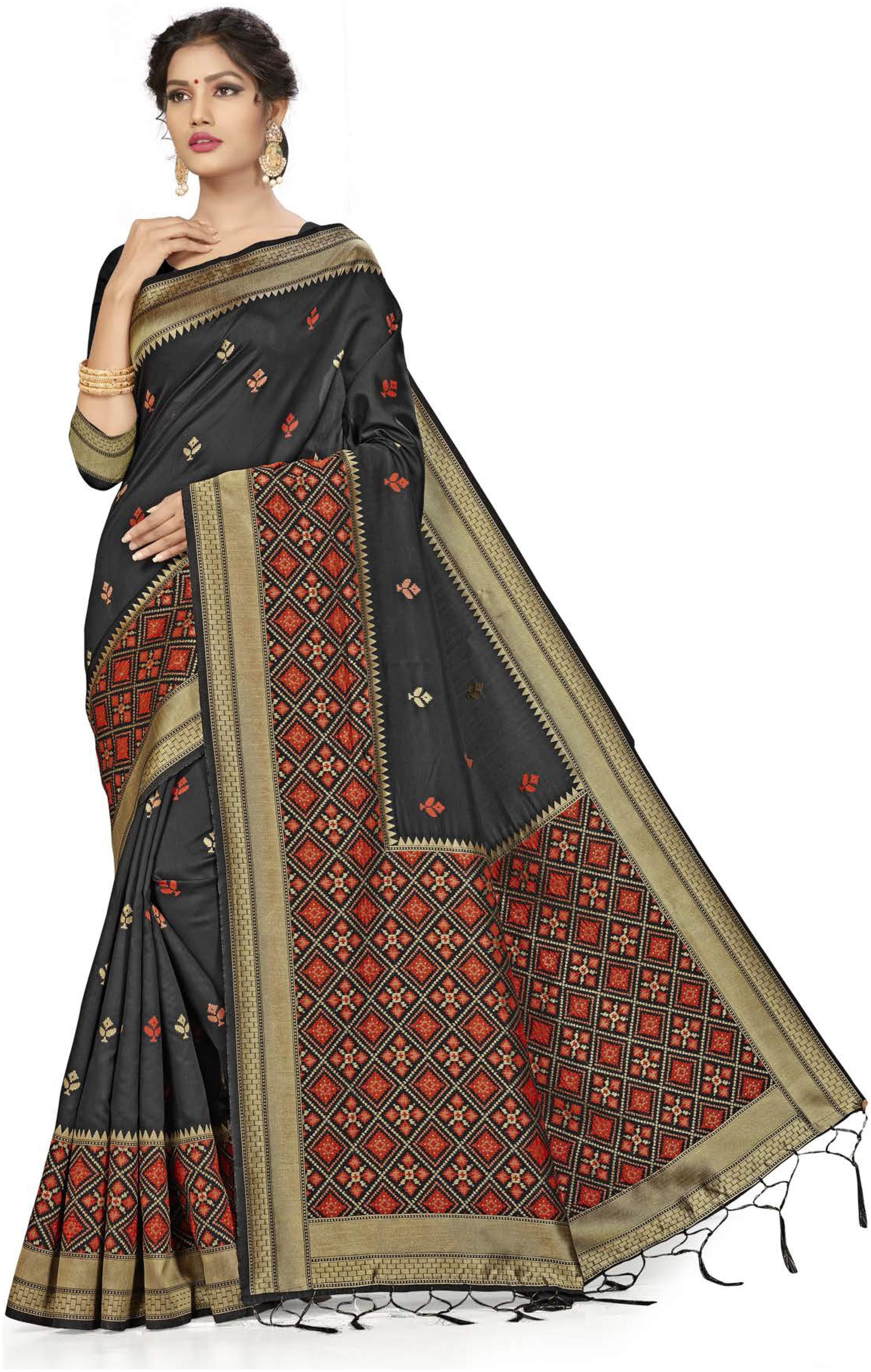 

Ethnic4U Traditional Wear Women Black Color Banarasi Silk Saree