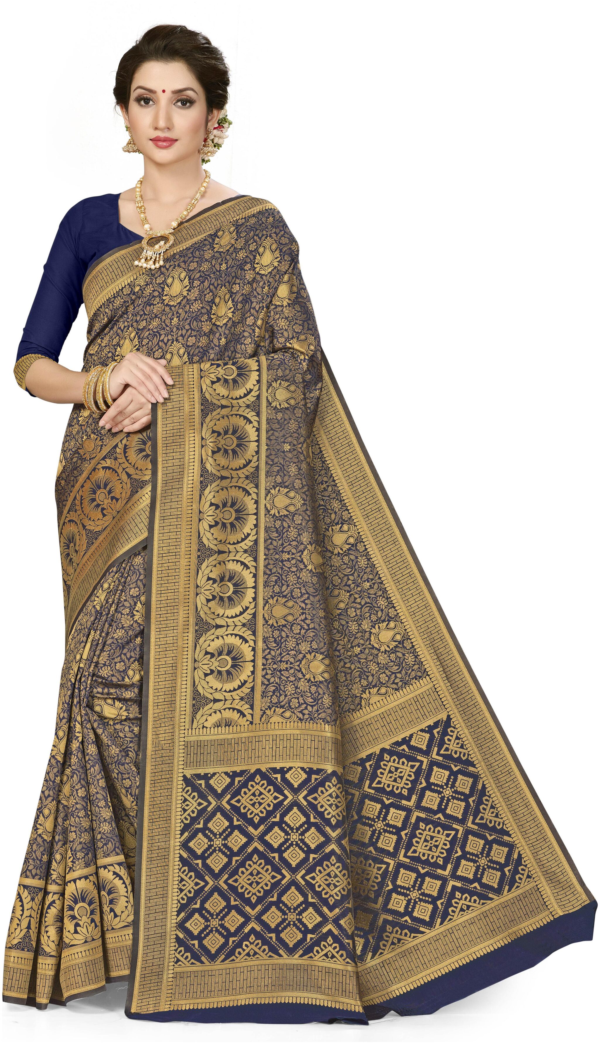 

Ethnic4U Traditional Wear Women Navy Blue Color Banarasi Silk Saree