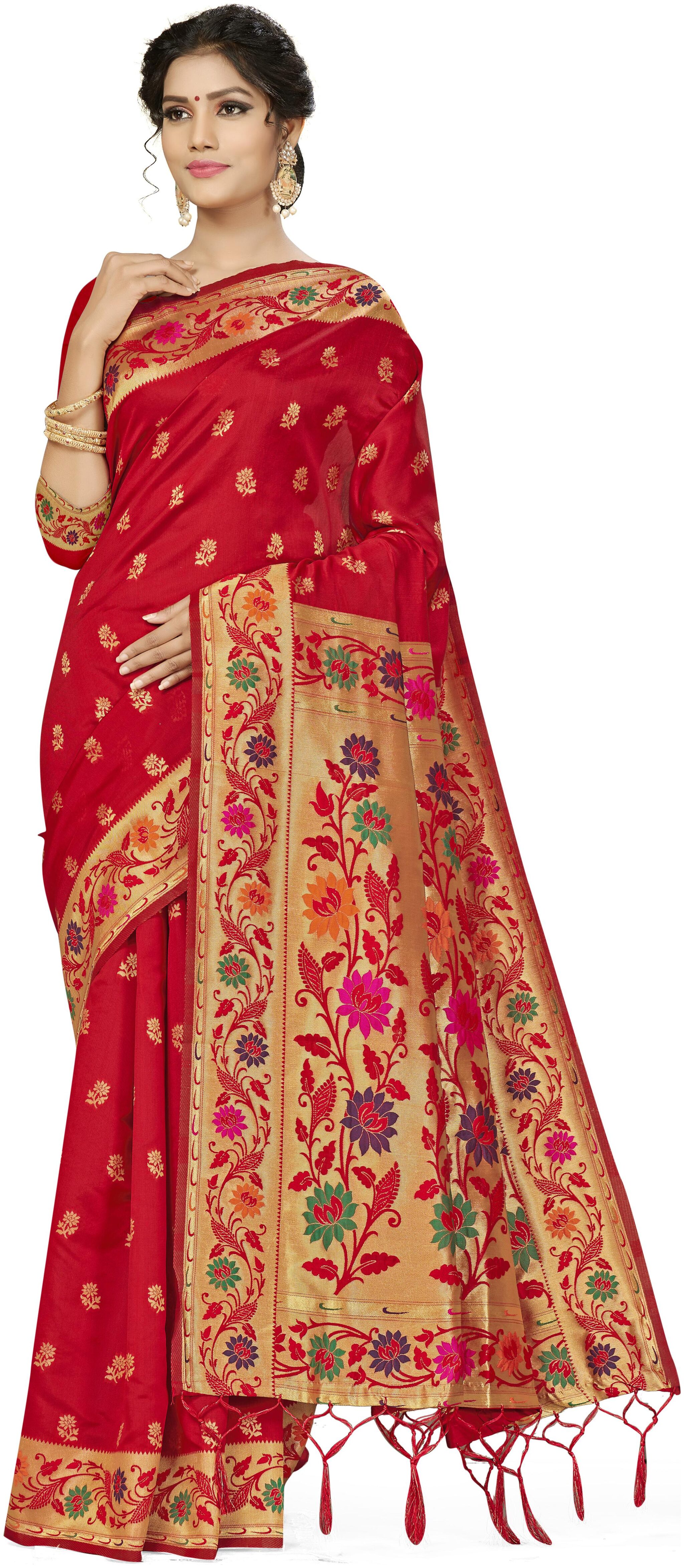 

Ethnic4U Traditional Wear Women Red Color Banarasi Silk Saree