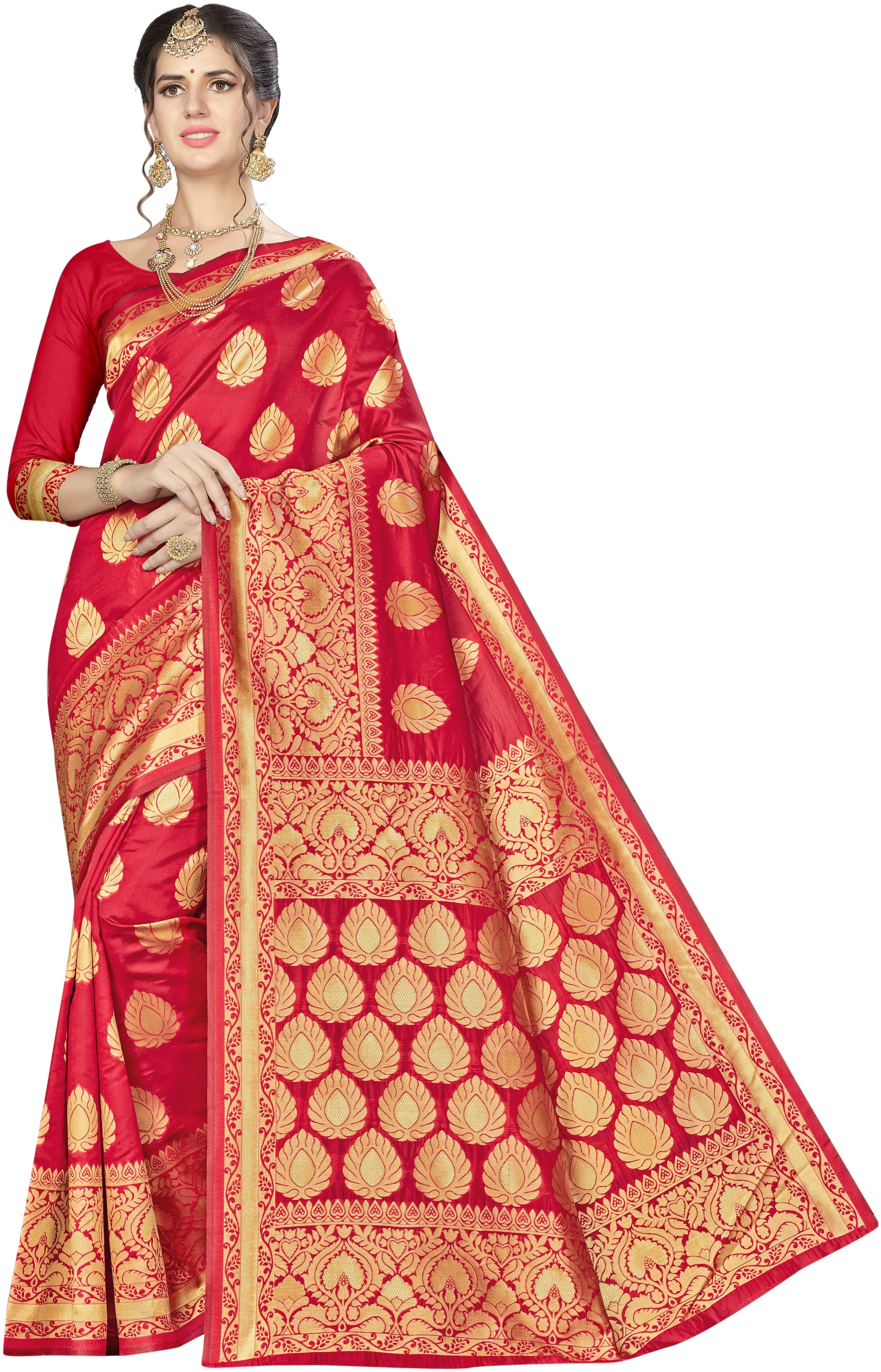 

Ethnic4U Women Red Color Banarasi Silk Saree