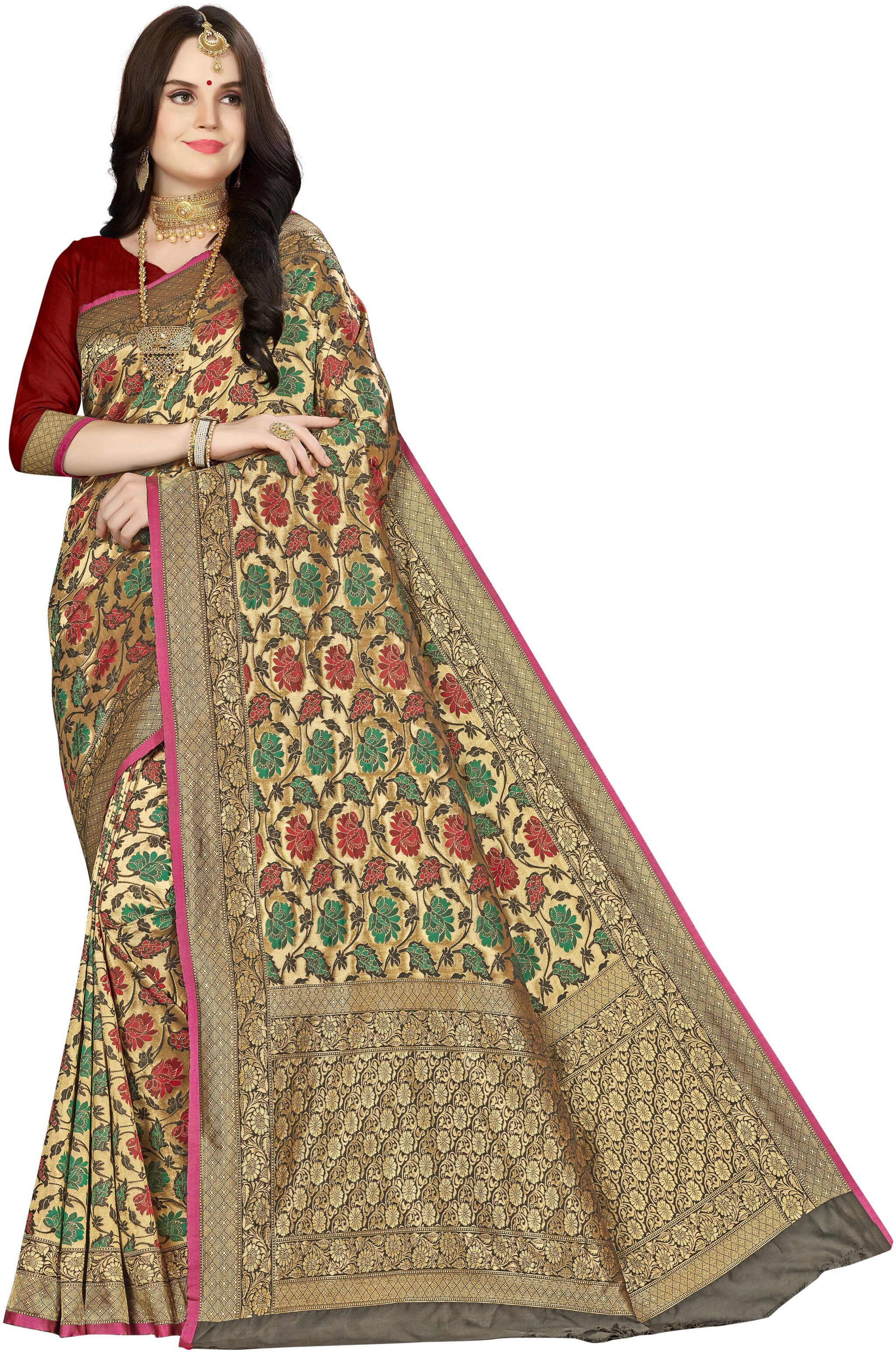 

Ethnic4U Women Silk Designer Saree Multi color