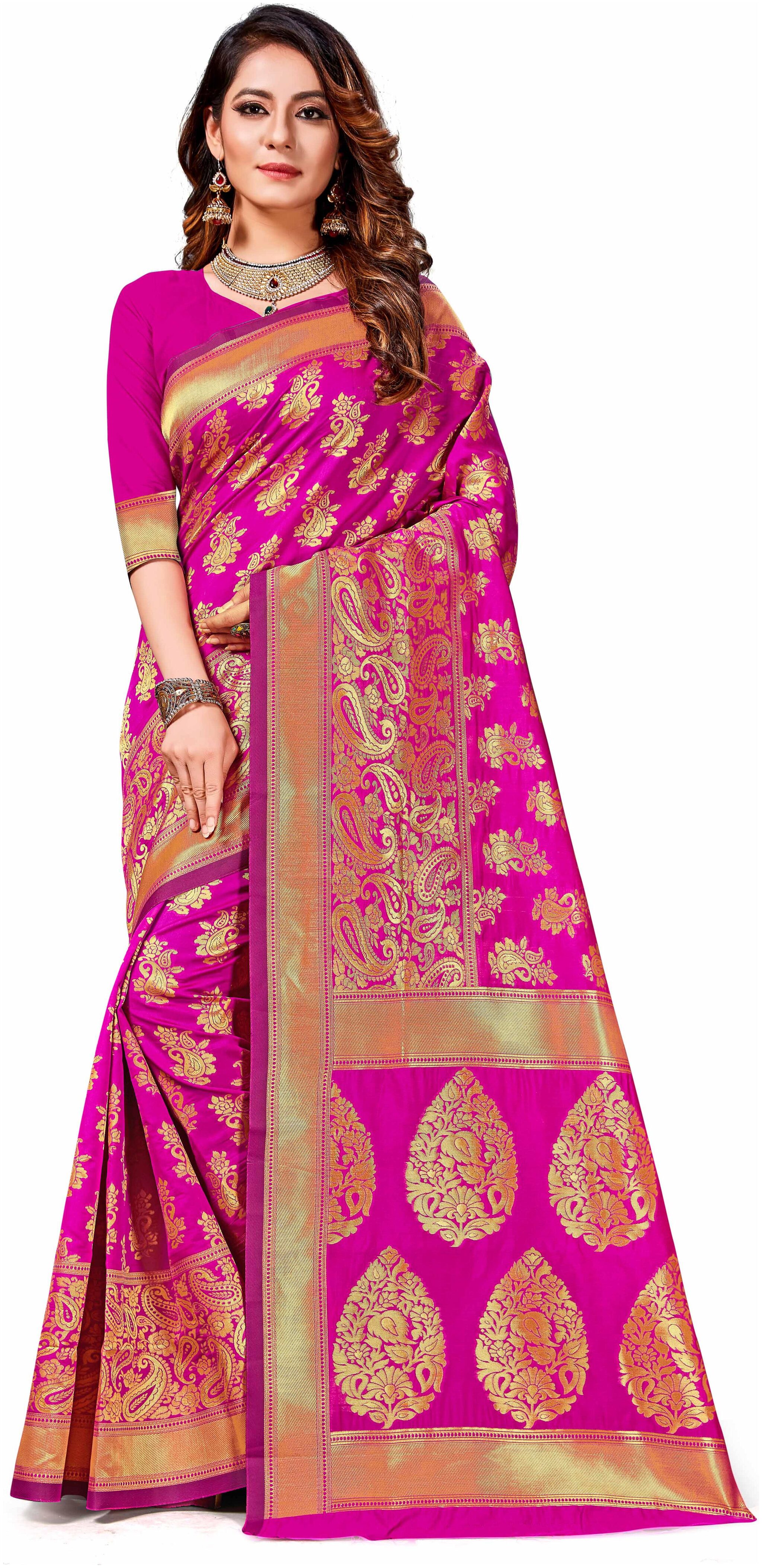 

Ethnic4U Women Silk Designer Saree Pink color