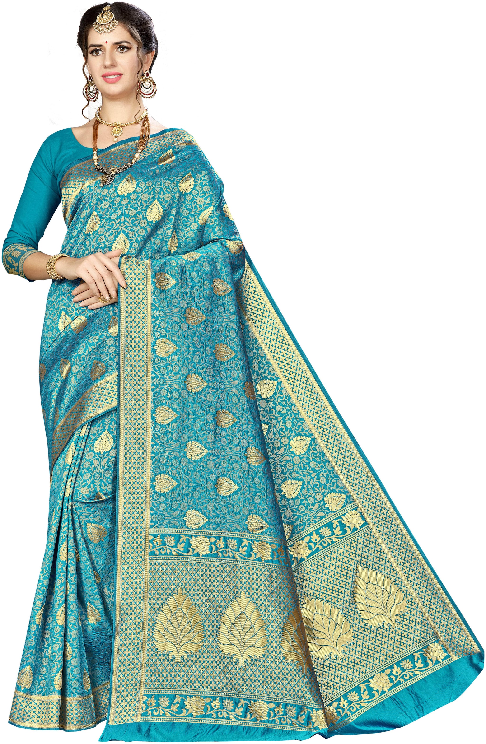 

Ethnic4U Women Turquoise Color Banarasi Silk Saree