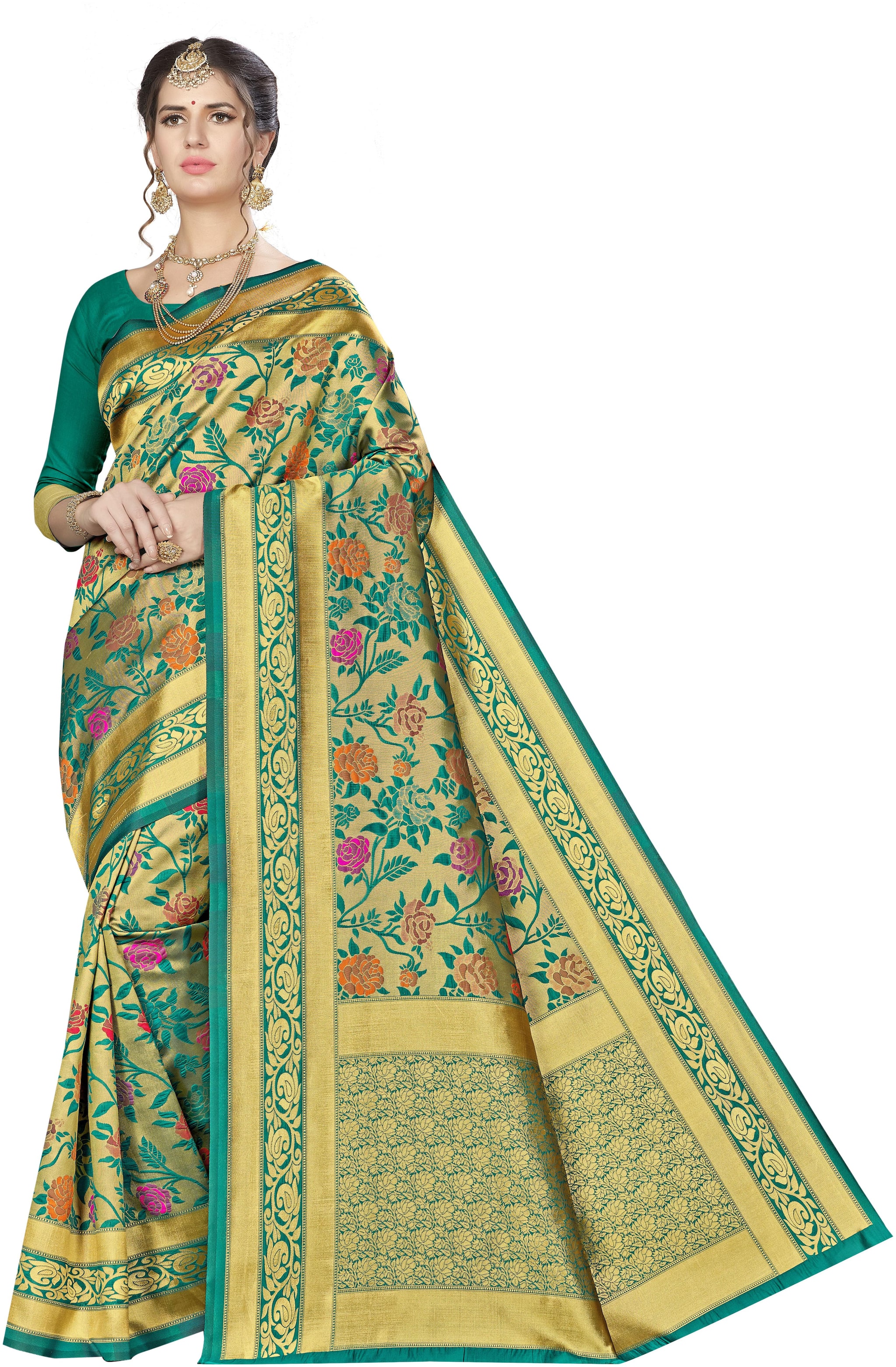 

Ethnic4U Women Multi Color Banarasi Silk Saree