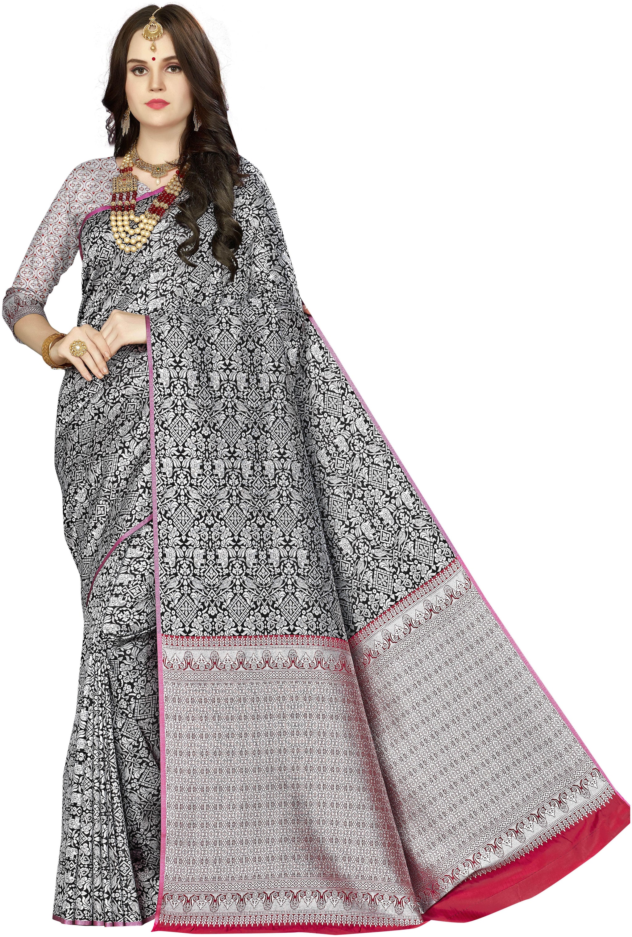 

Ethnic4U Women Black Color Banarasi Silk Saree