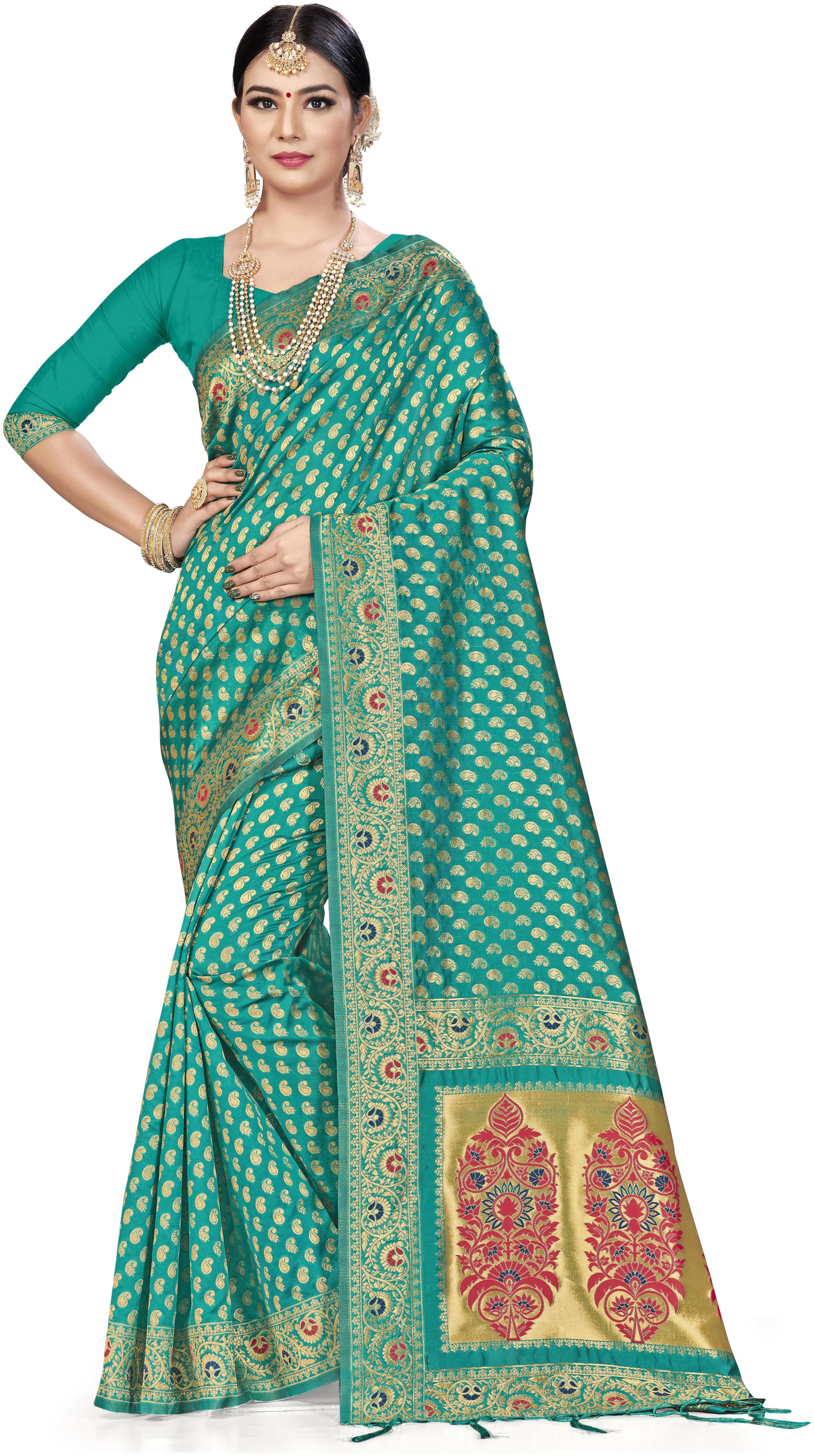 

Ethnic4U Women Artificial Silk Green Saree With Blouse