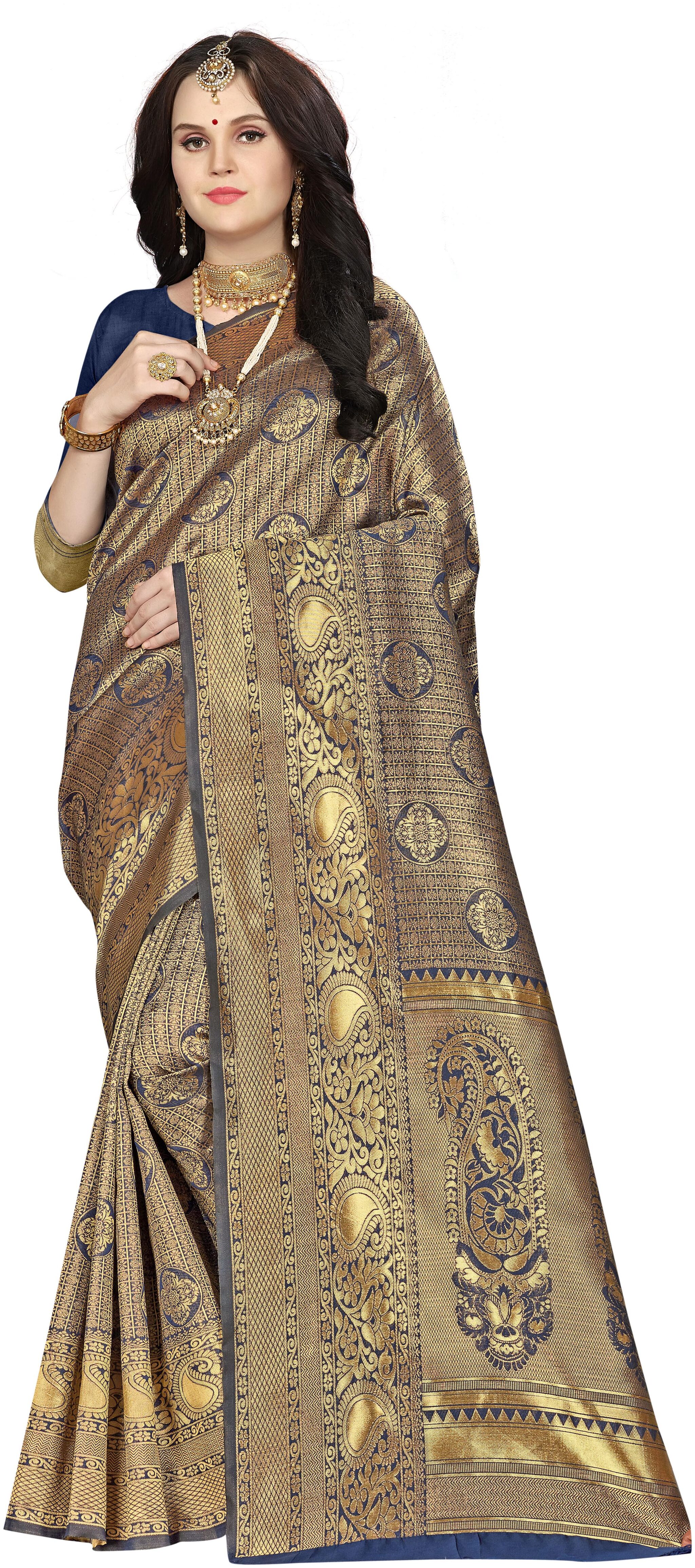 

Ethnic4U Women Silk Designer Saree Blue color