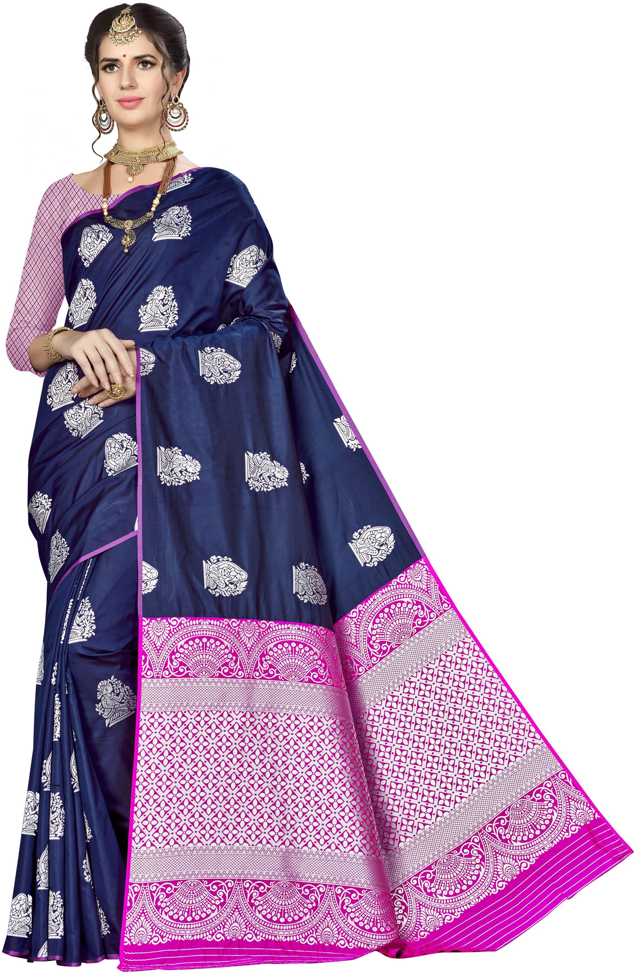 

Ethnic4U Women Blue Color Banarasi Silk Saree