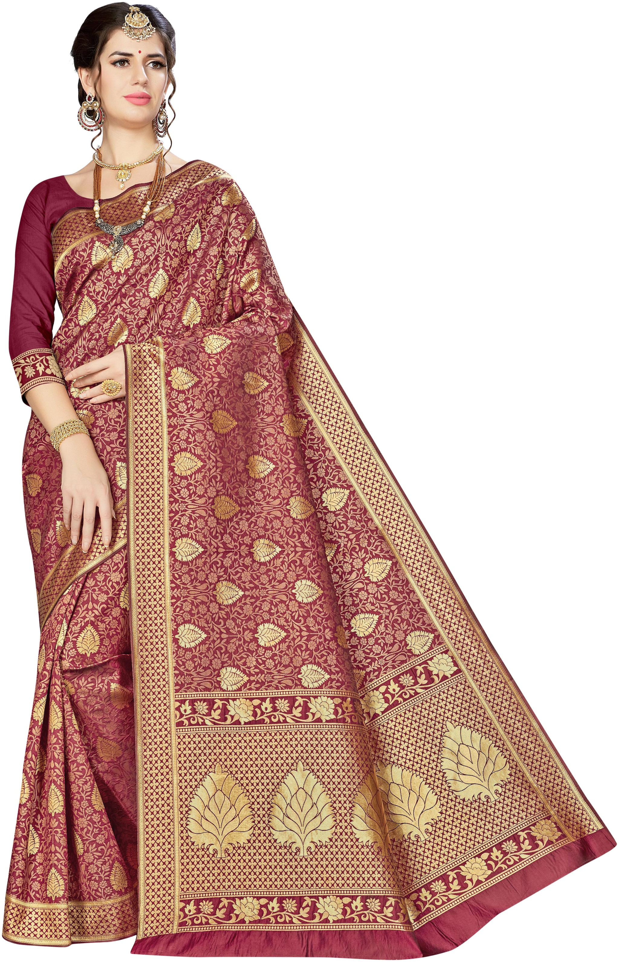 

Ethnic4U Women Maroon Color Banarasi Silk Saree