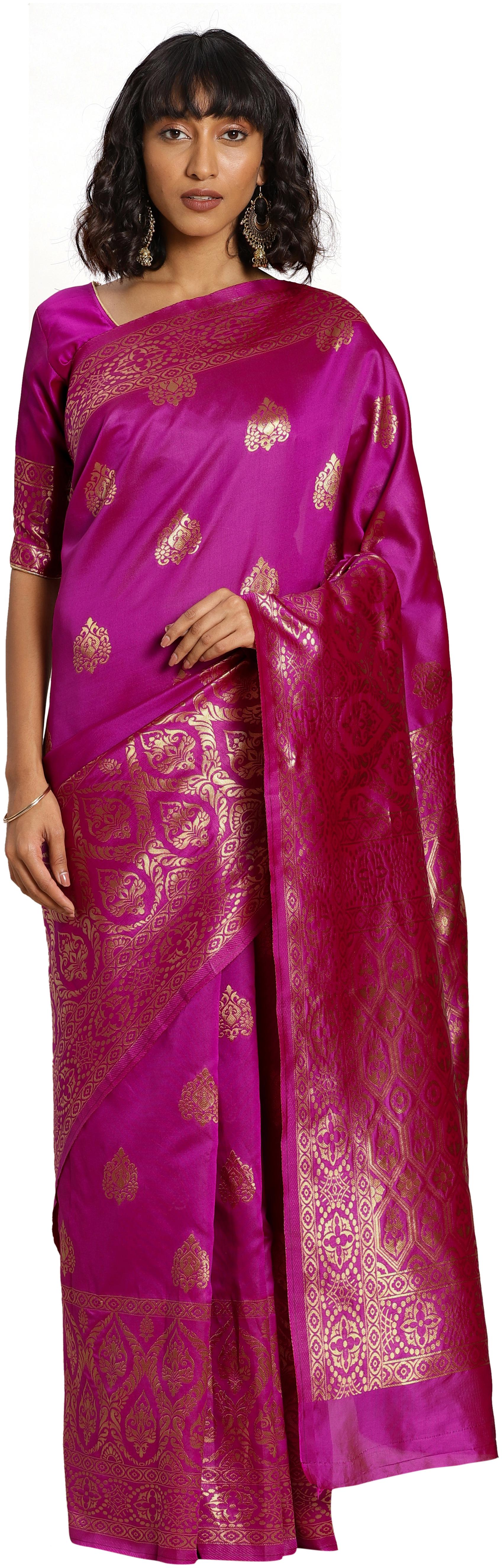 

Ethnic4U Women Artificial Silk Pink Saree With Blouse