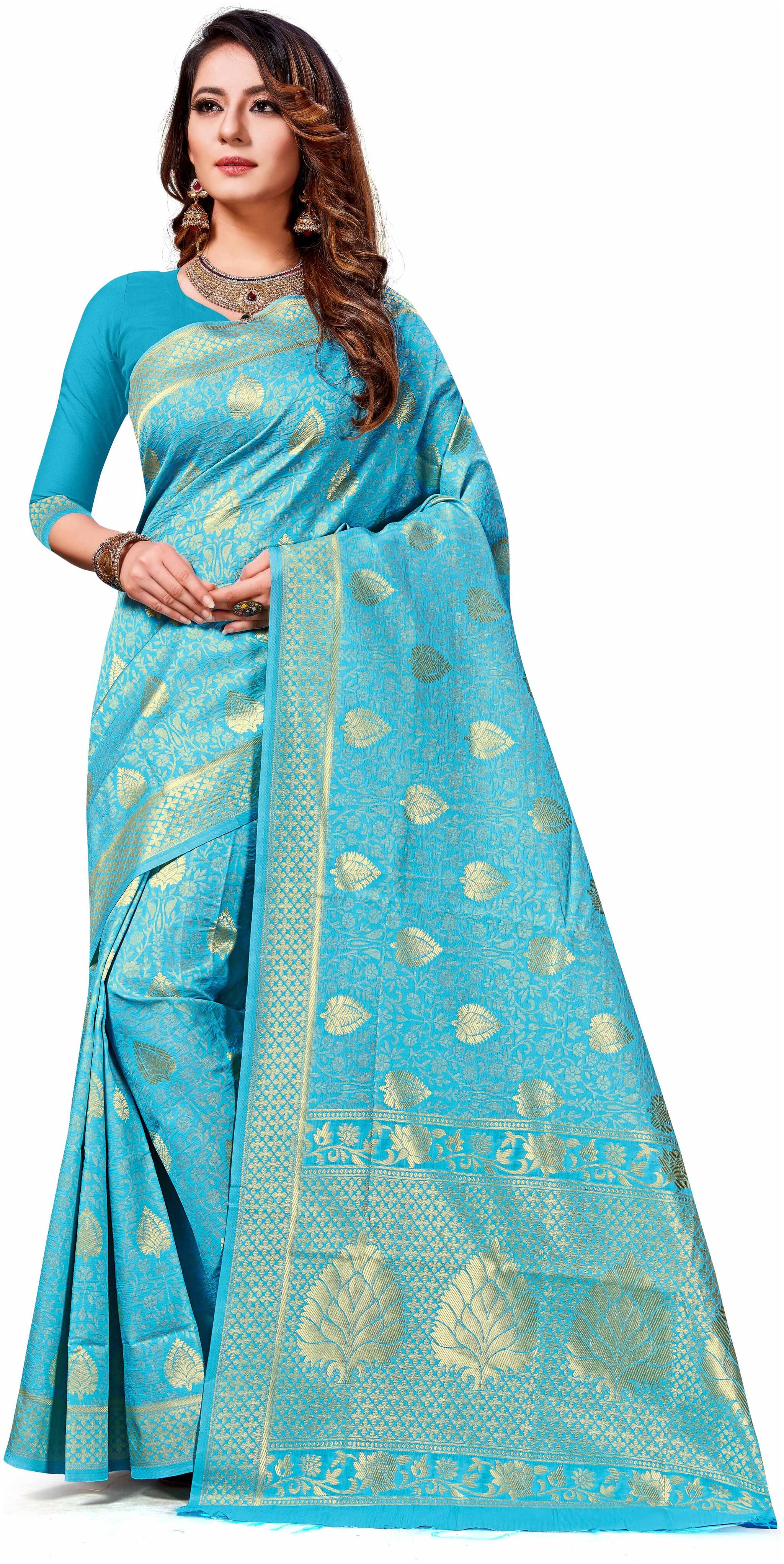 

Ethnic4U Women Silk Designer Saree Blue color