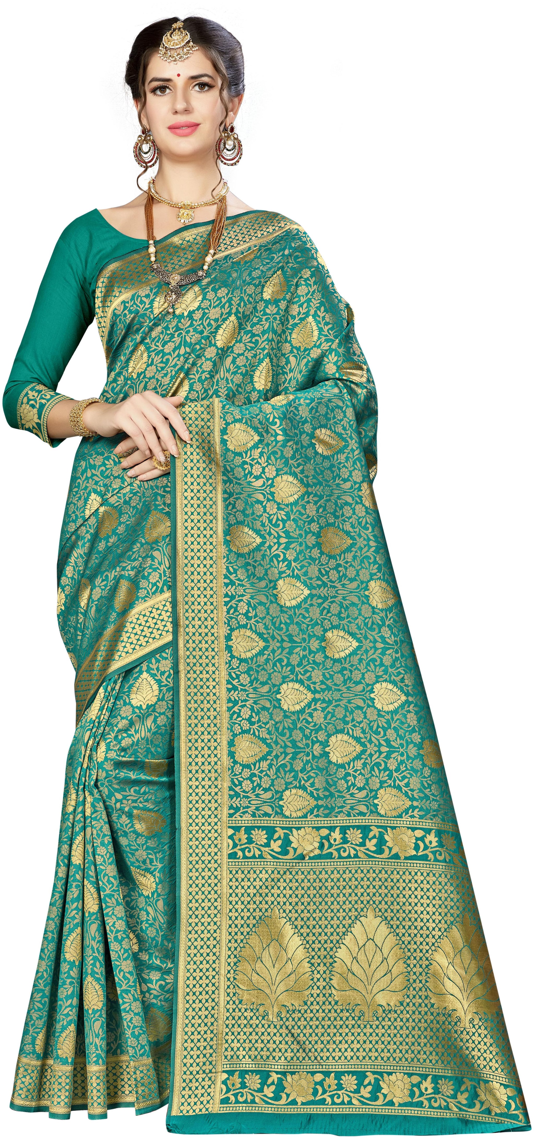 

Ethnic4U Women Artificial Silk Green Saree With Blouse