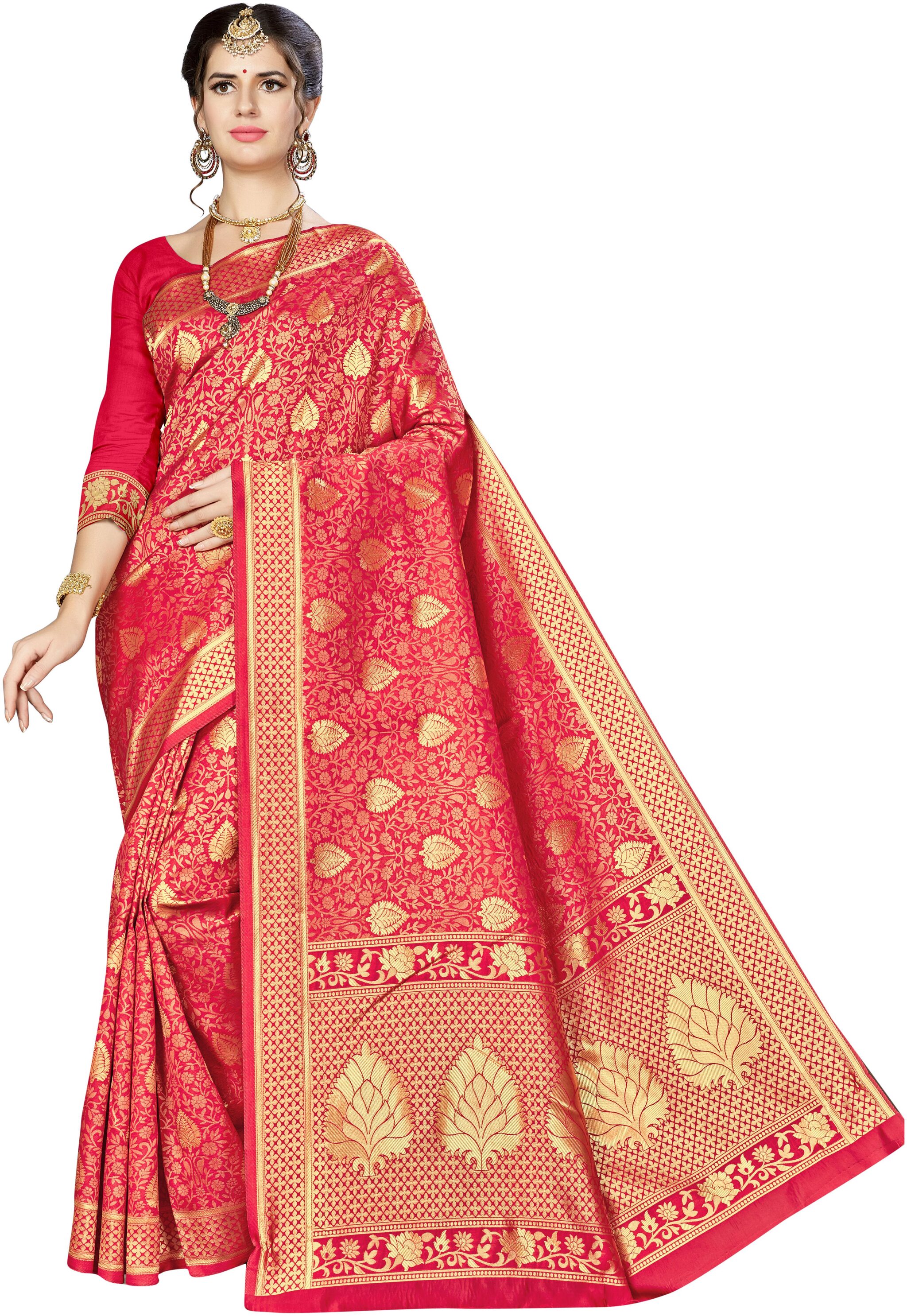 

Ethnic4U Women Red Color Banarasi Silk Saree