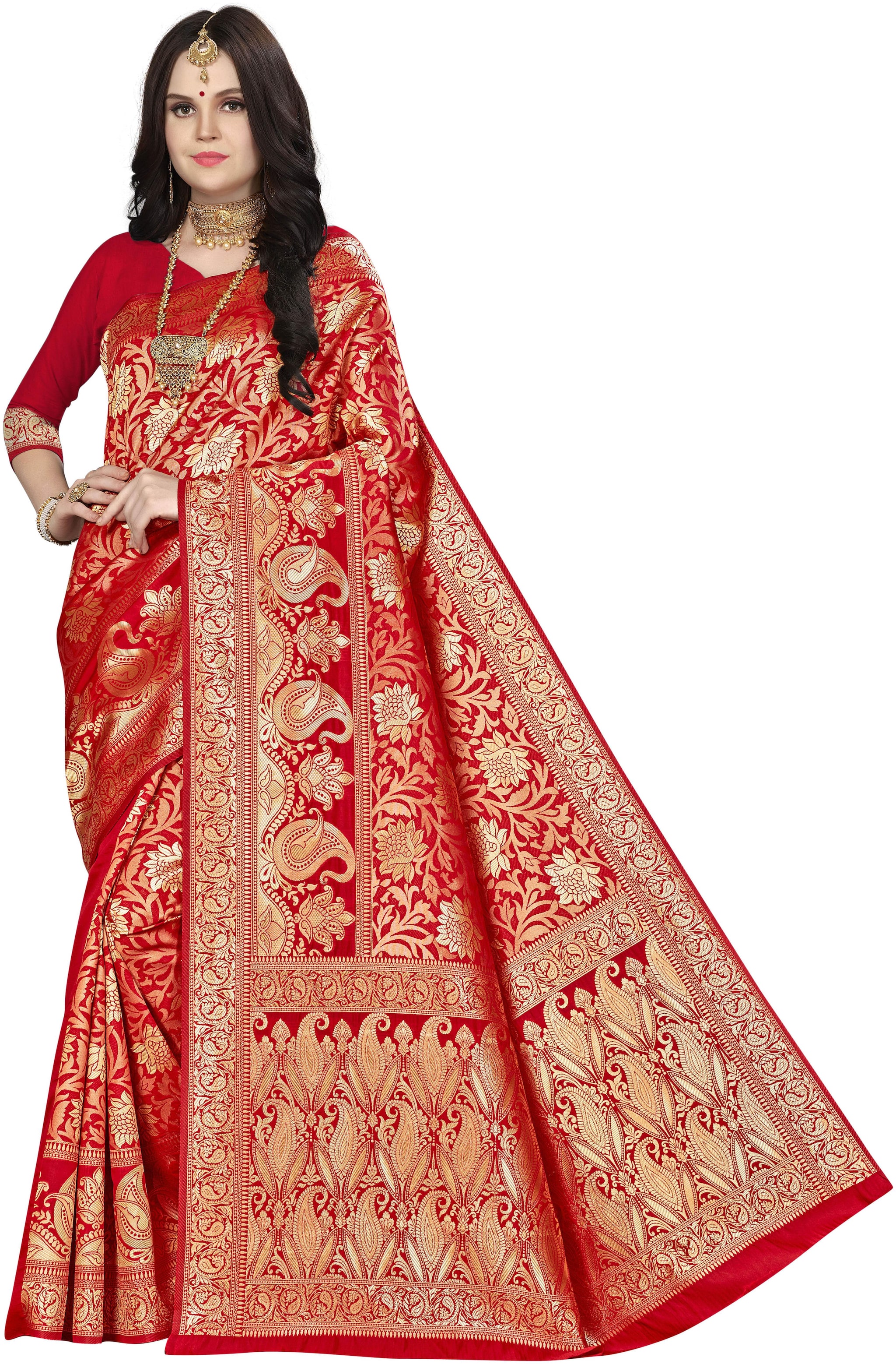 

Ethnic4U Women Red Color Banarasi Silk Saree