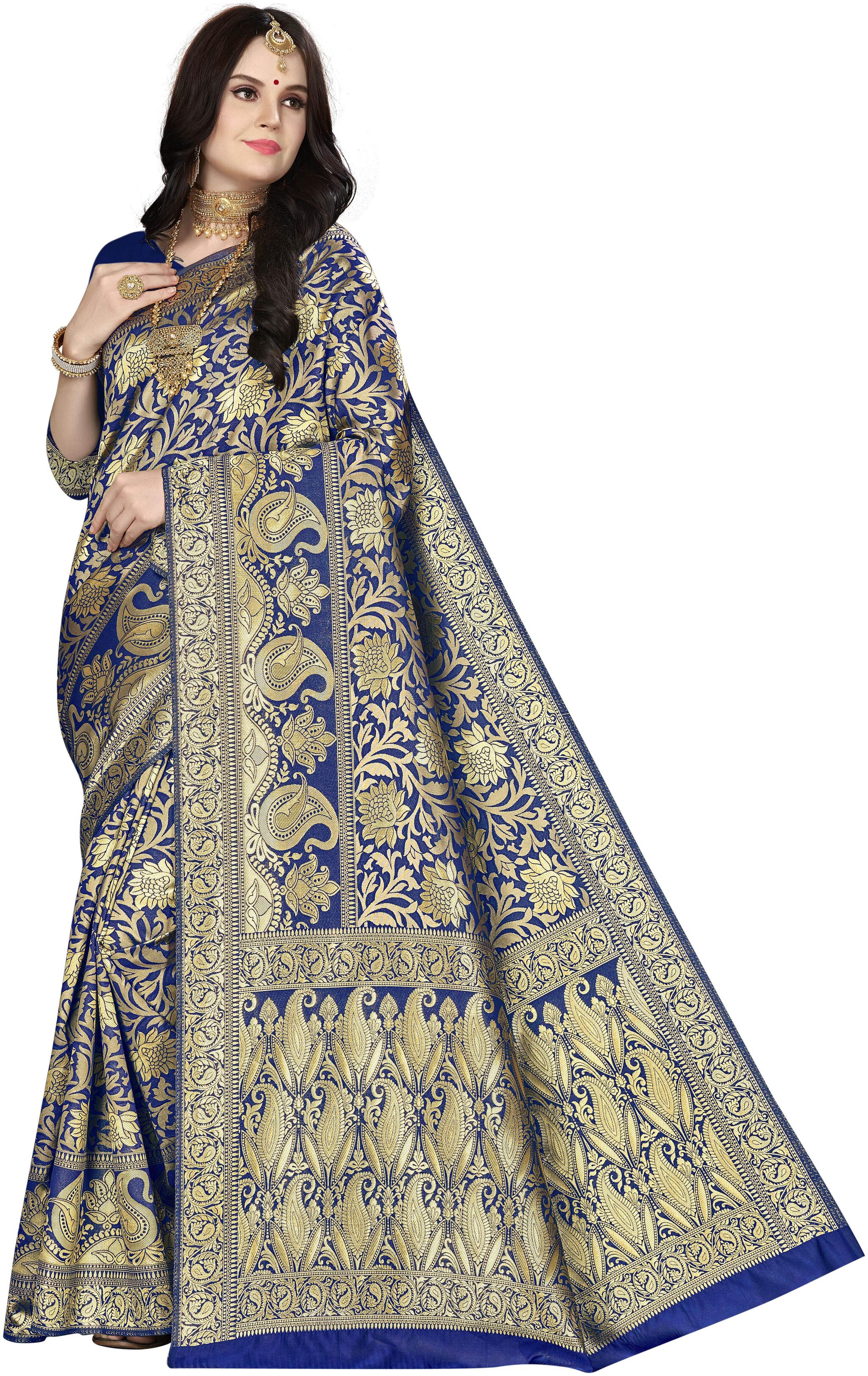 

Ethnic4U Women Blue Color Banarasi Silk Saree