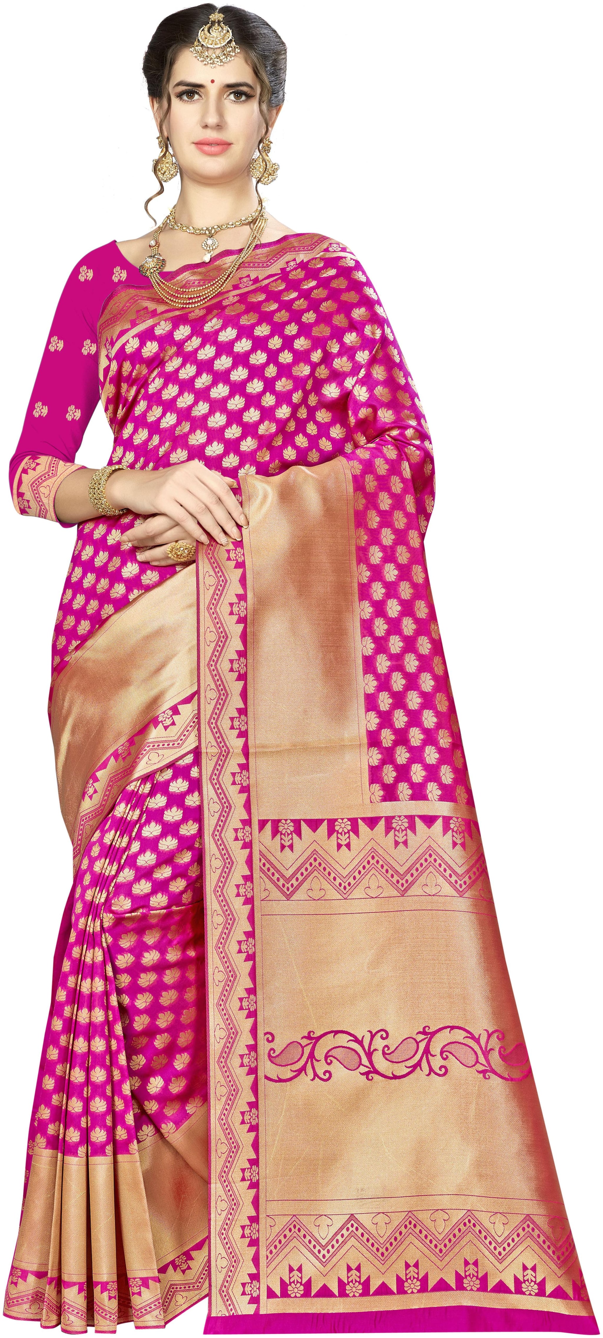 

Ethnic4U Women Pink Color Banarasi Silk Saree