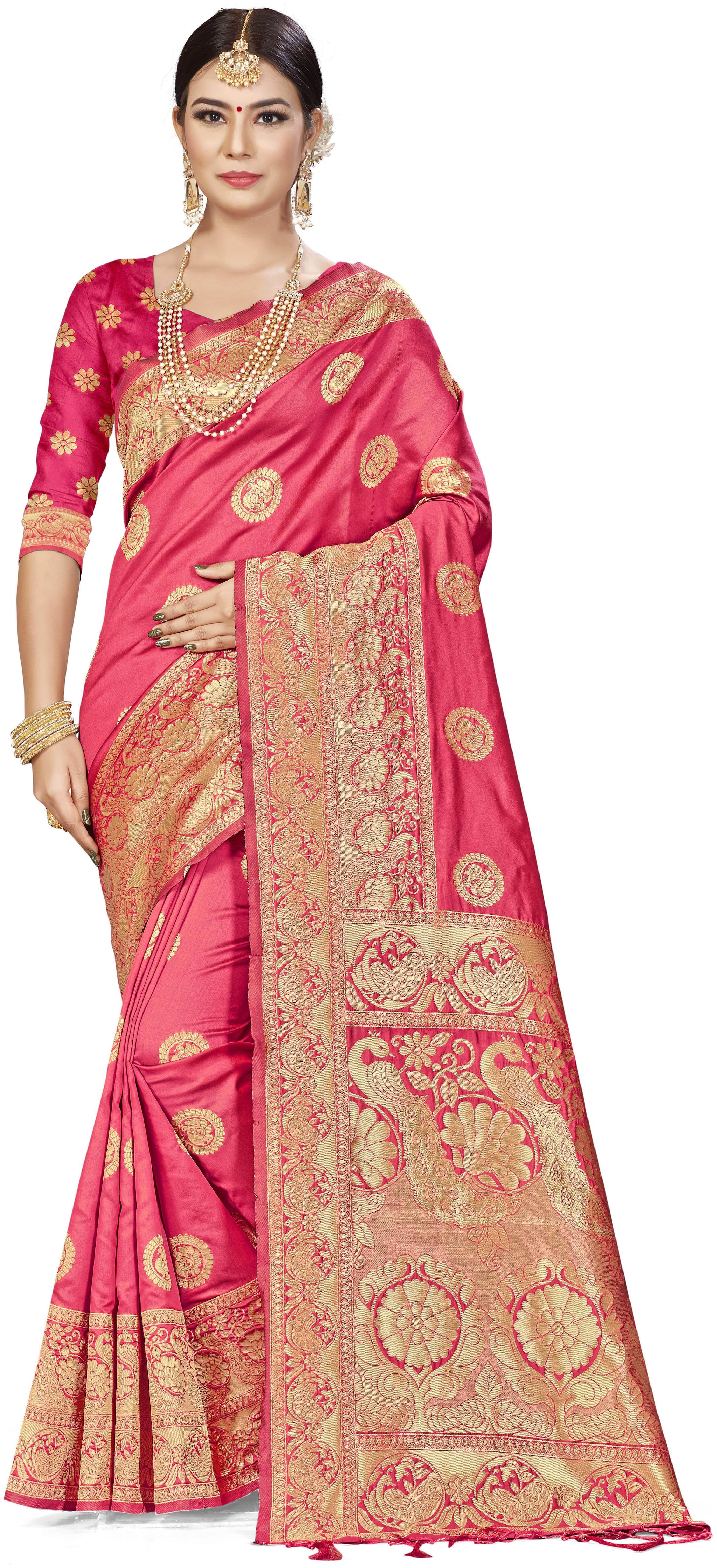 

Ethnic4U Women Artificial Silk Peach Saree With Blouse