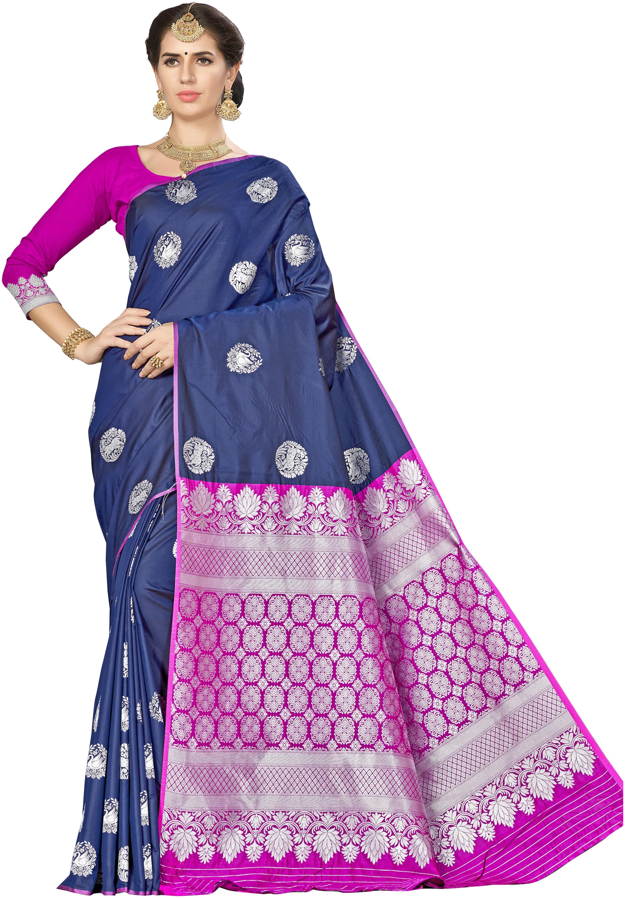 

Ethnic4U Women Blue Color Banarasi Silk Saree