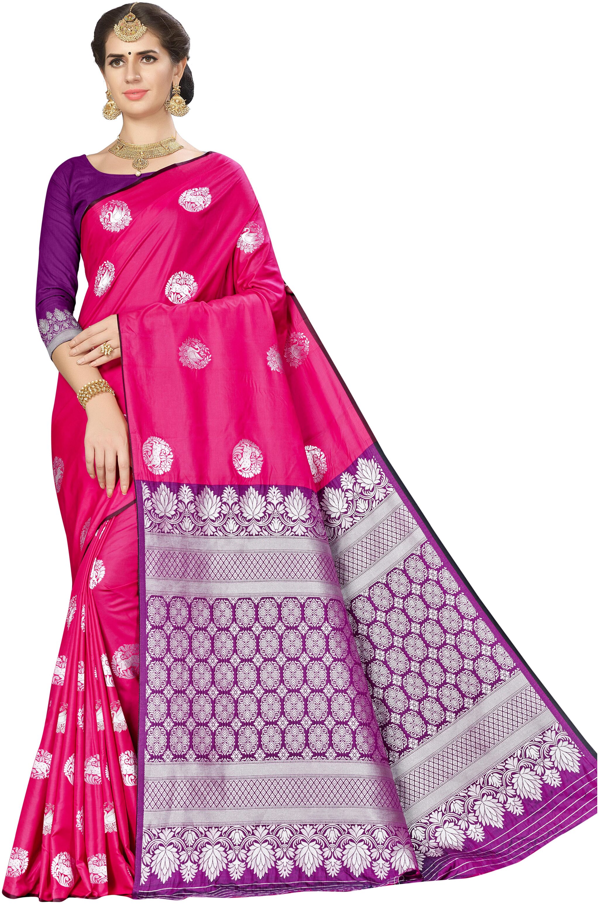 

Ethnic4U Women Pink Color Banarasi Silk Saree