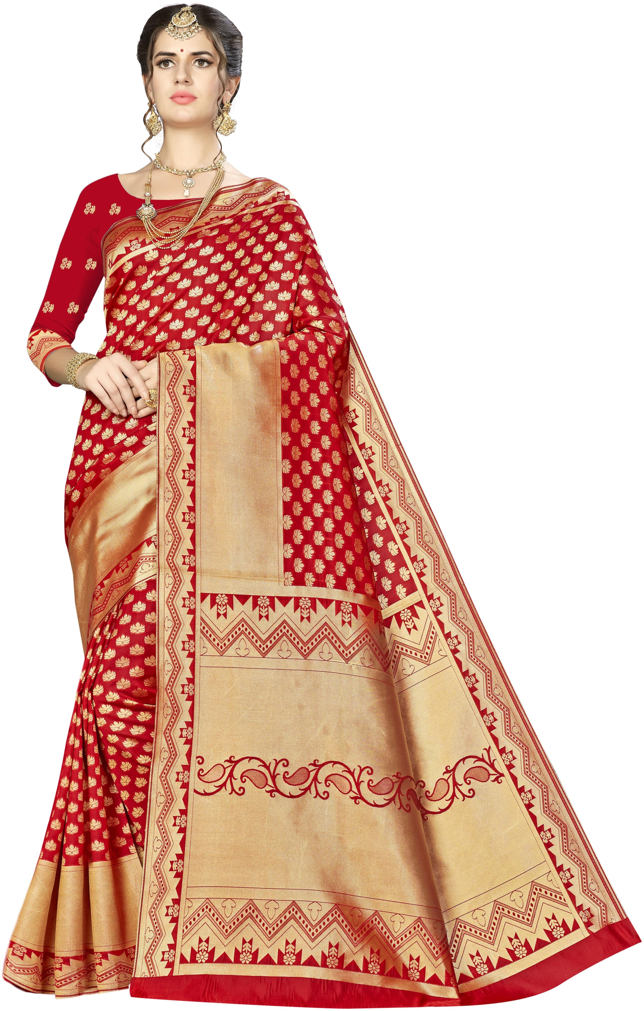 

Ethnic4U Women Red Color Banarasi Silk Saree