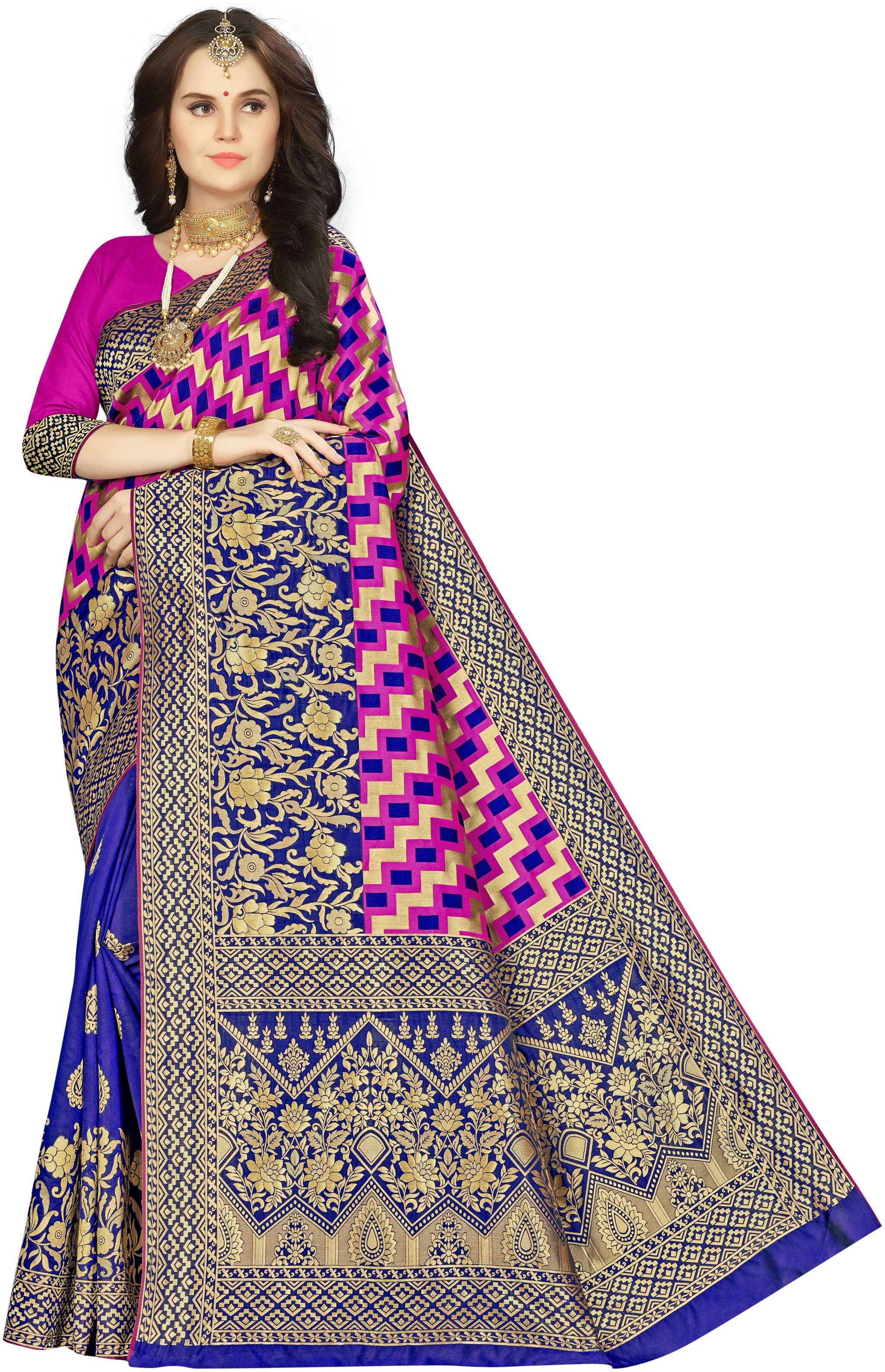 

Ethnic4U Women Artificial Silk Multi Saree With Blouse
