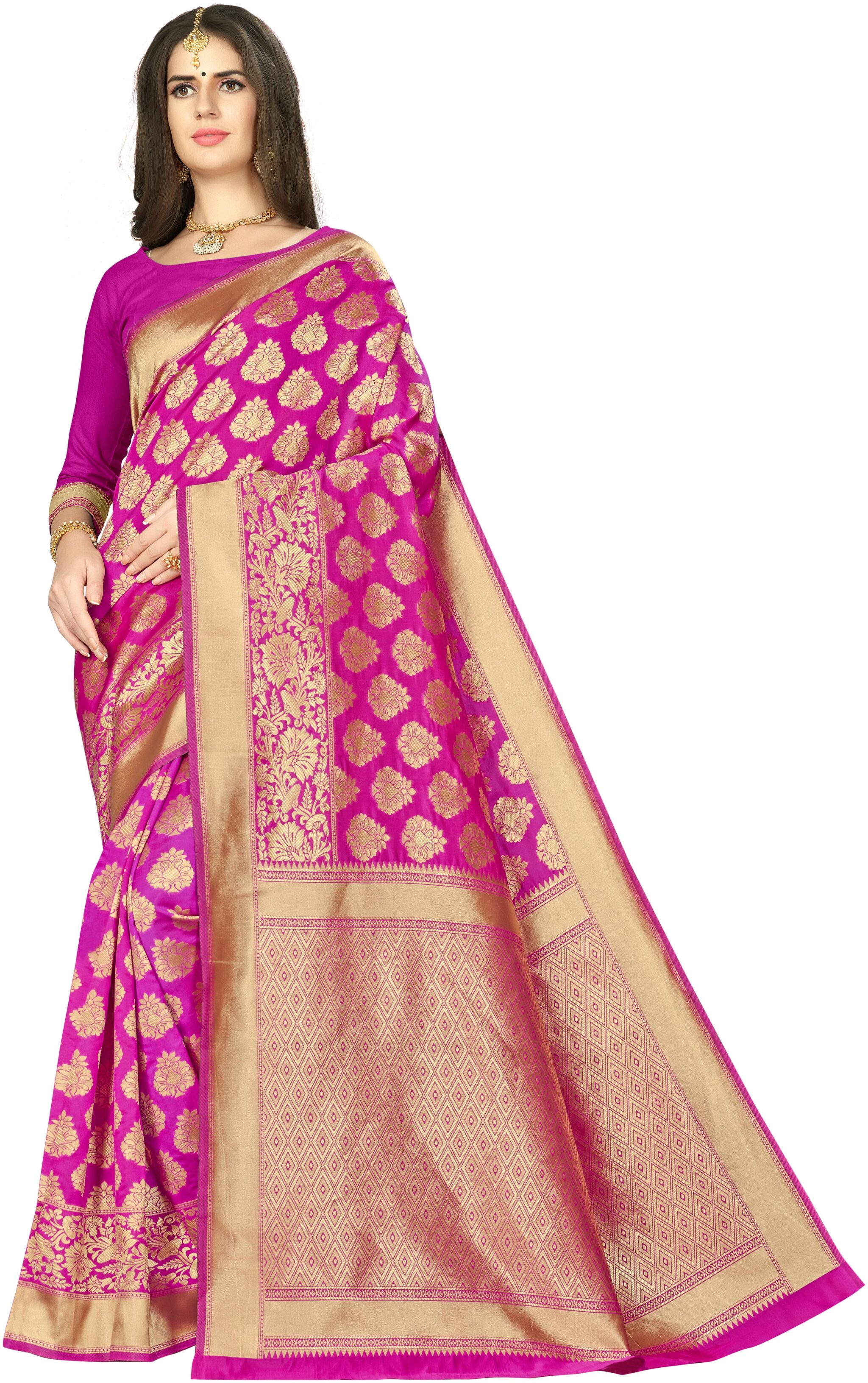 

Ethnic4U Women Pink Color Banarasi Silk Saree