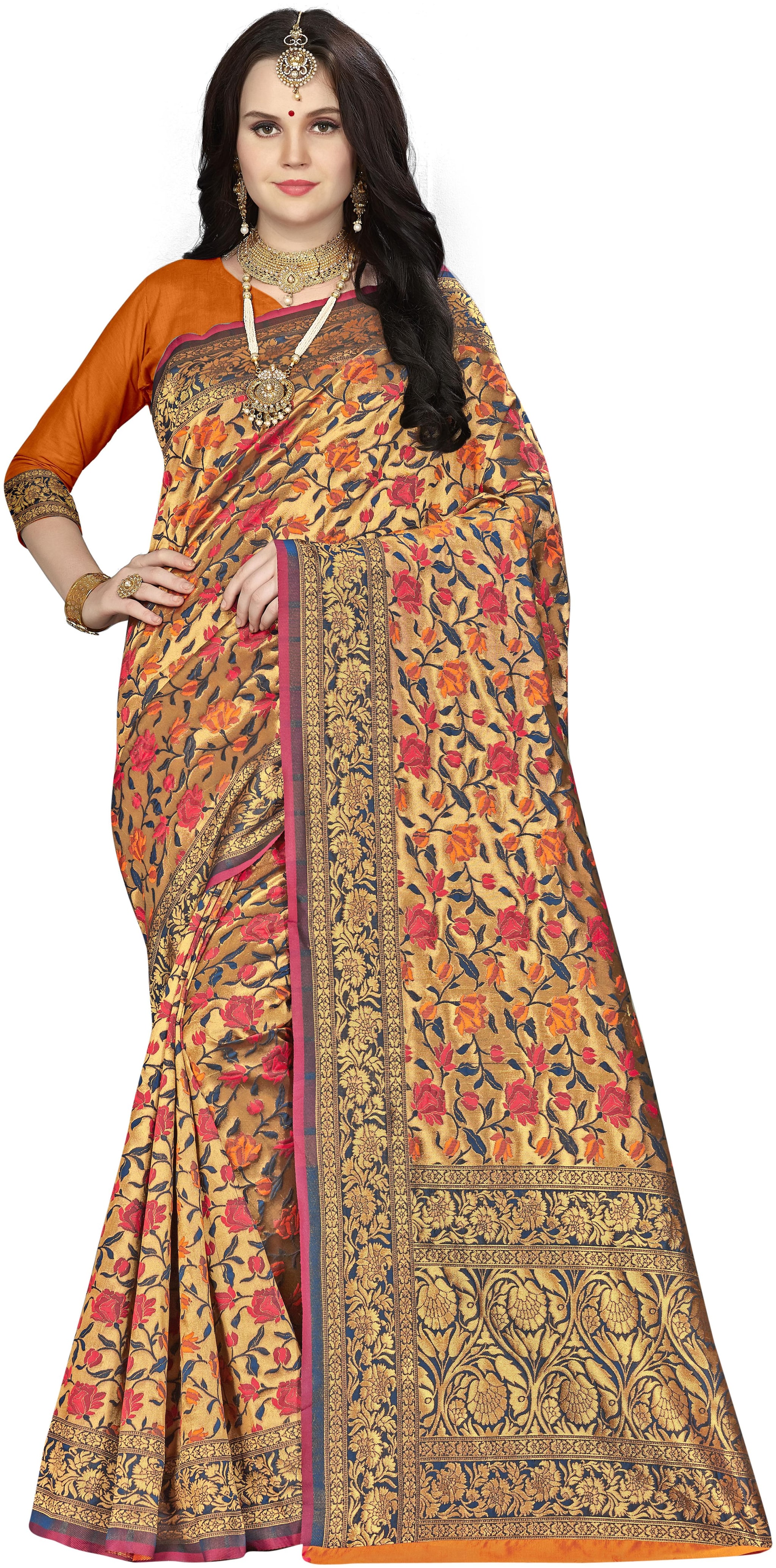 

Ethnic4U Women Silk Designer Saree Multi color
