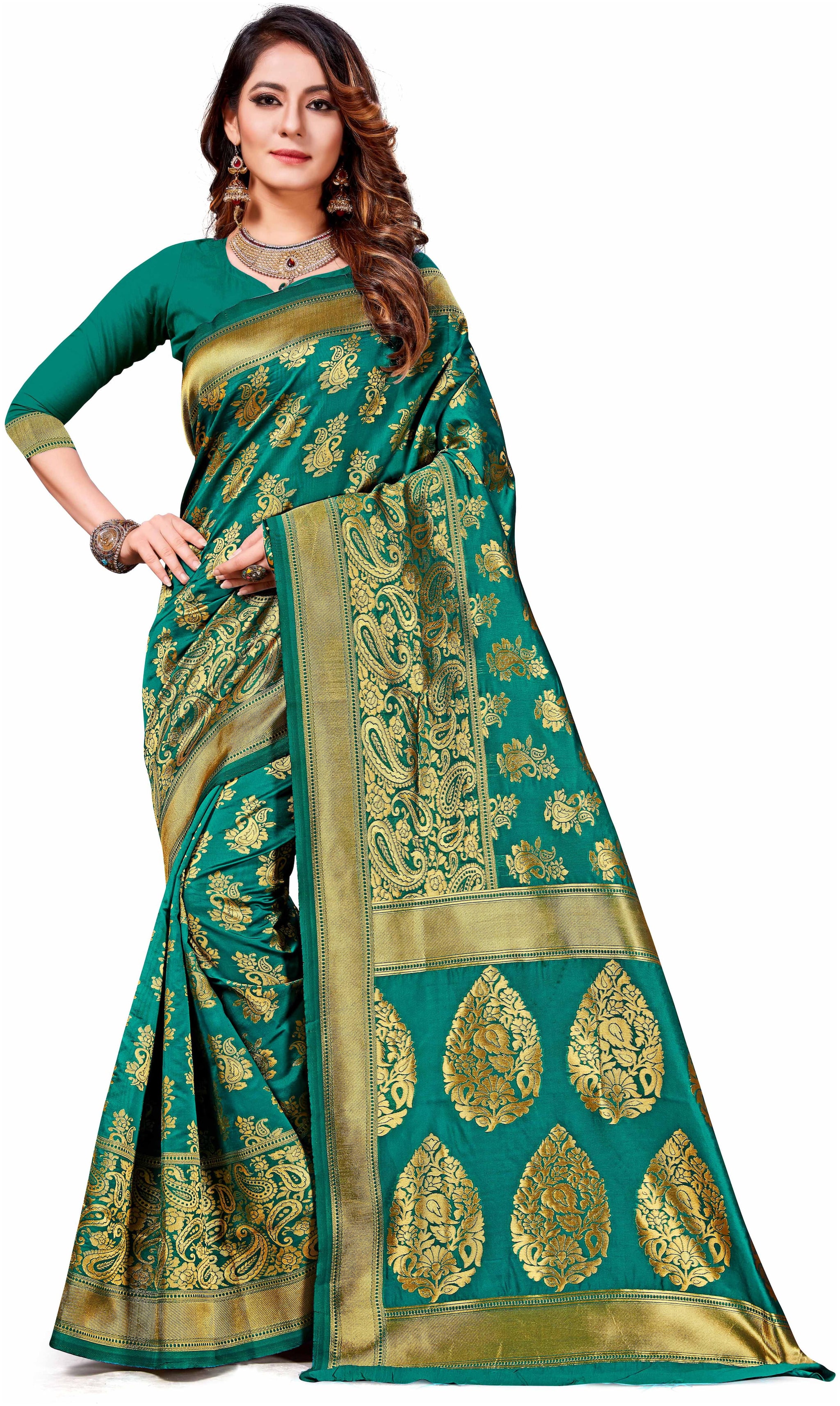

Ethnic4U Women Silk Designer Saree Green color