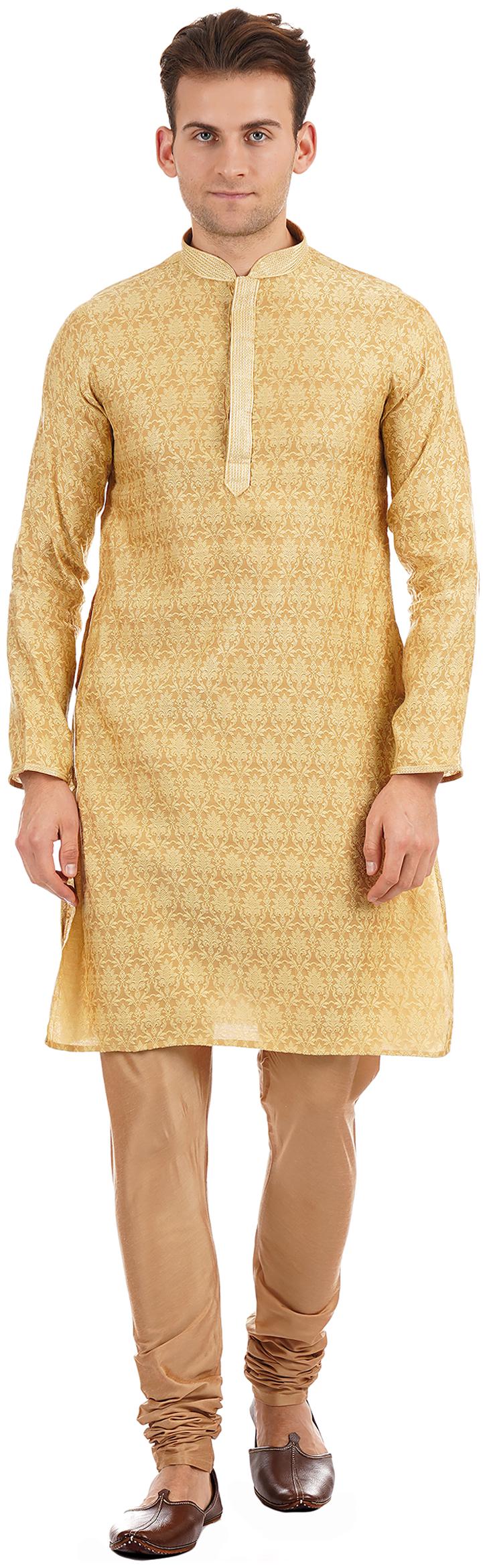 

Ethnicity Men Blended Printed Kurta Pyjama Yellow