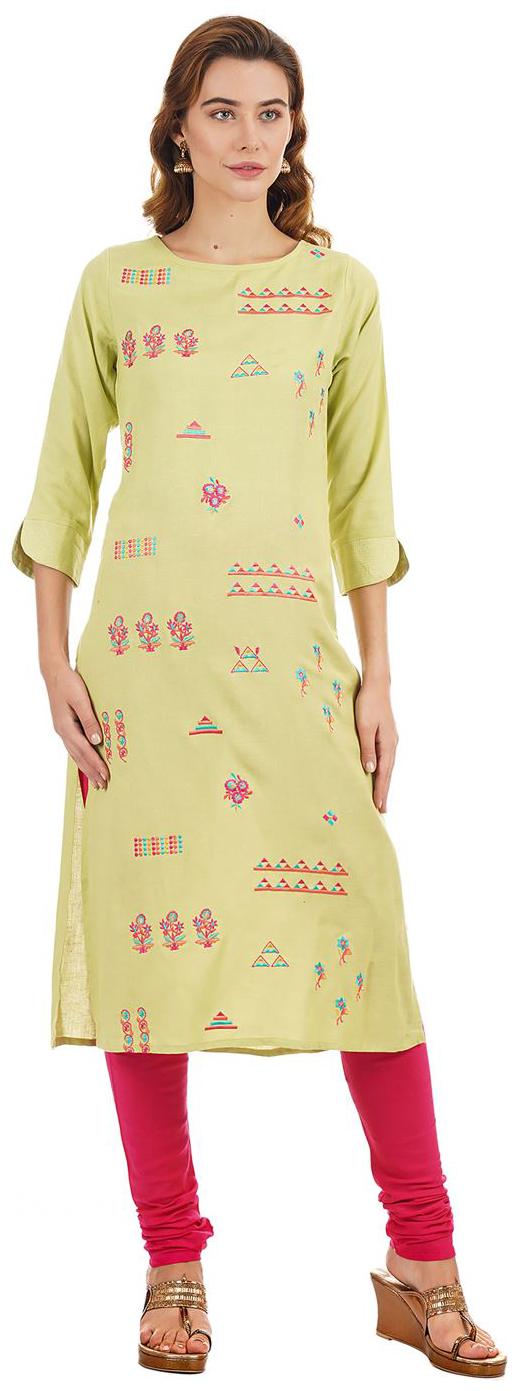 

Ethnicity Women Green Embroidered Straight Kurta