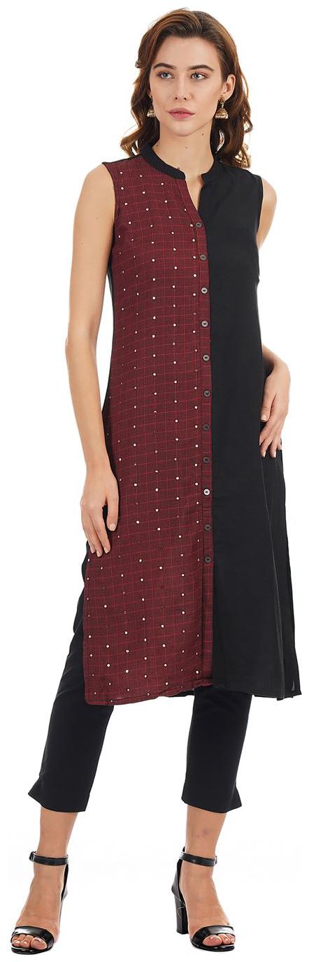 

Ethnicity Women Maroon Embroidered Straight Kurta