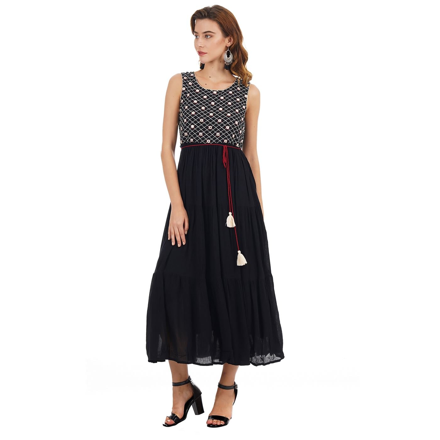 

Ethnicity Black Embroidered Fit flare dress