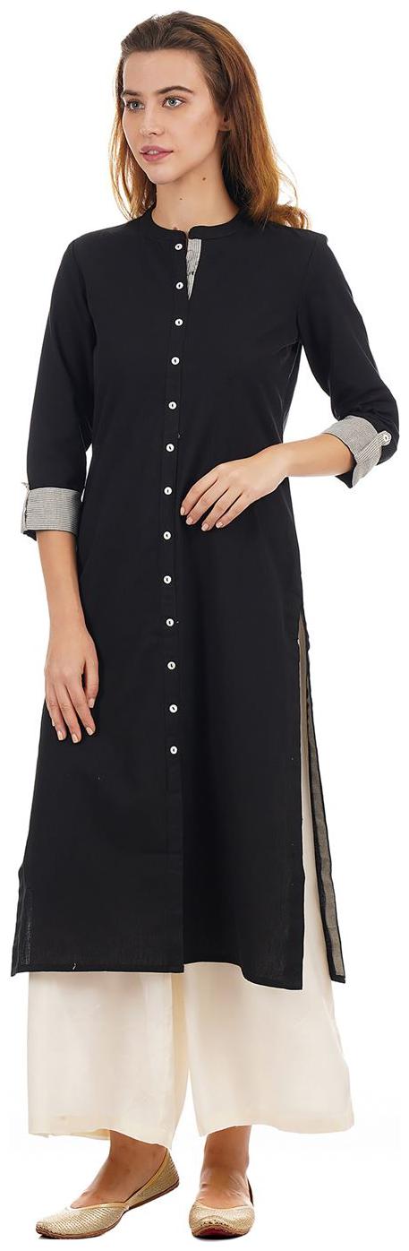 

Ethnicity Women Black Solid Straight Kurta