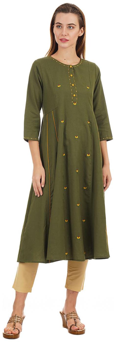 

Ethnicity Women Green A Line Kurta