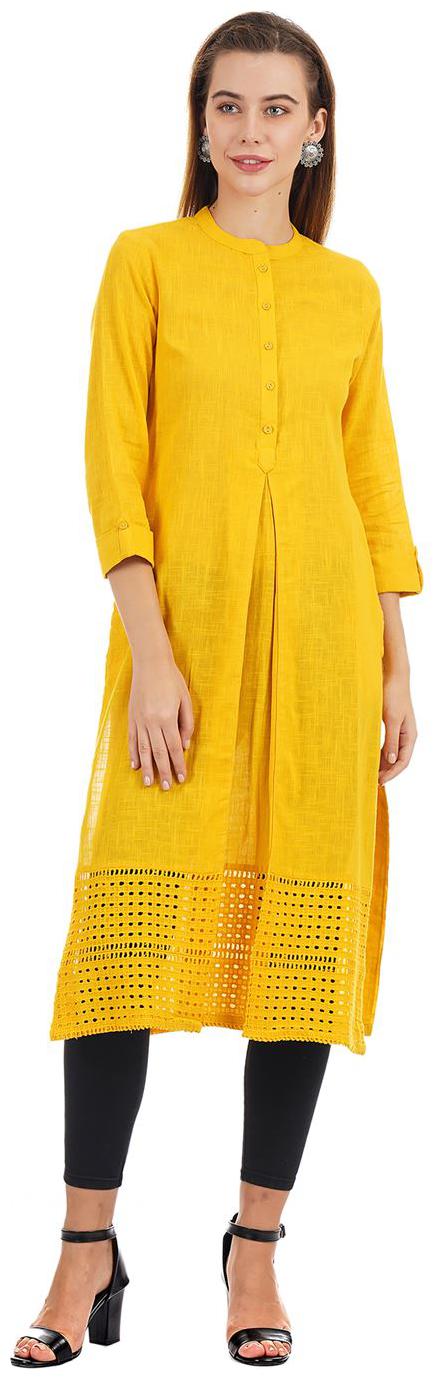 

Ethnicity Women Yellow Solid Straight Kurta