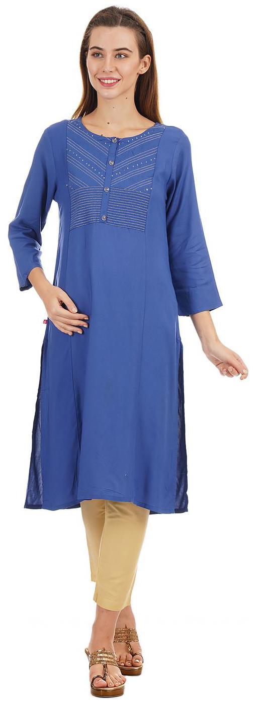 

Ethnicity Women Blue Solid Straight Kurta