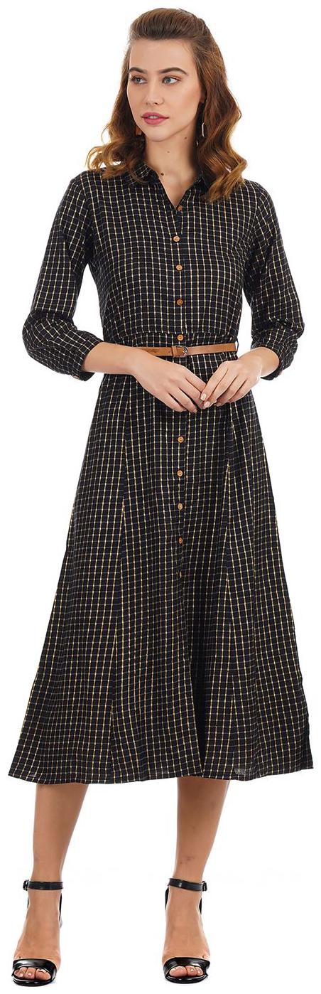 

Ethnicity Women Viscose Checkered Kurti Dress Black