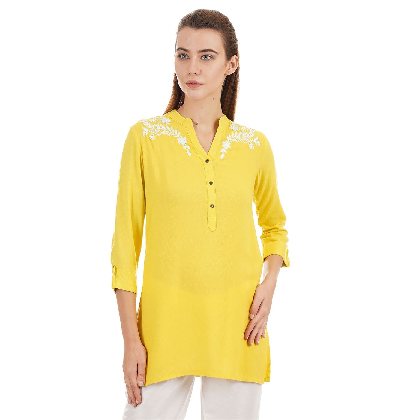 

Ethnicity Women Embroidered Regular tunic - Yellow