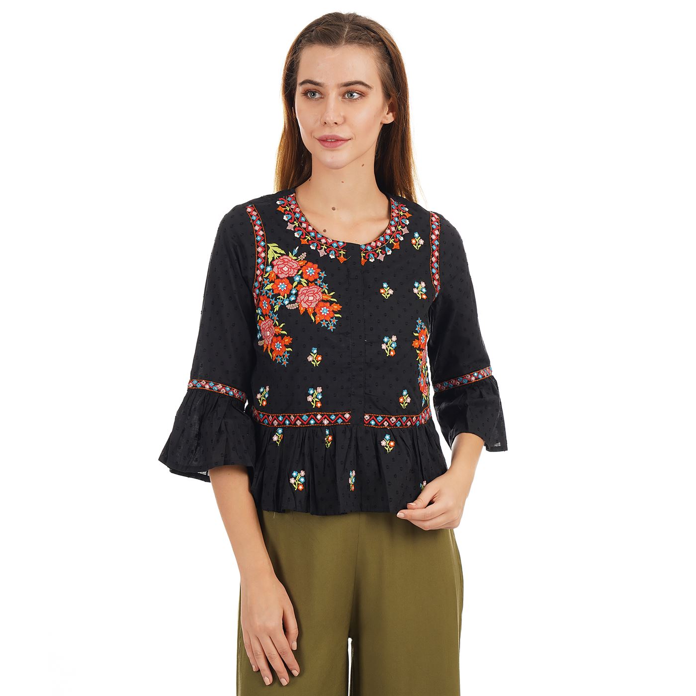 

Ethnicity Women Embroidered Regular top - Black