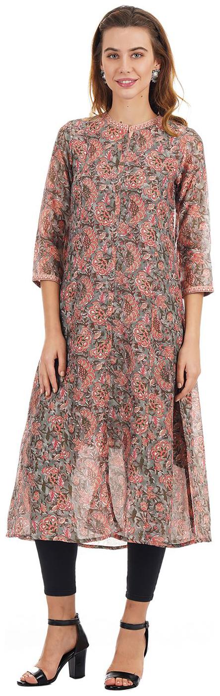 

Ethnicity Women Cotton Floral Kurta Grey