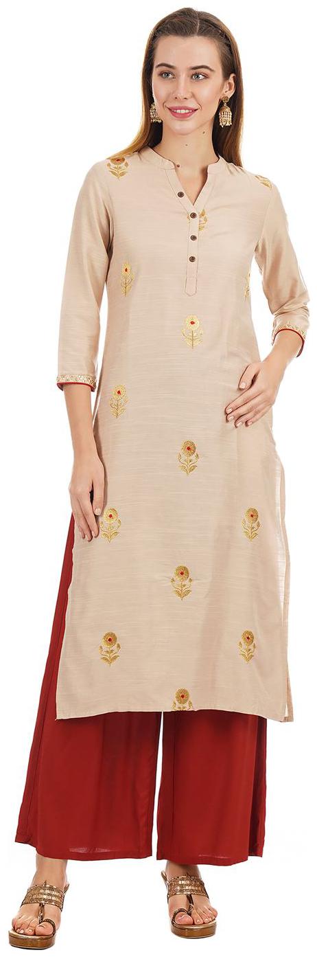 

Ethnicity Women Beige Embroidered Straight Kurta