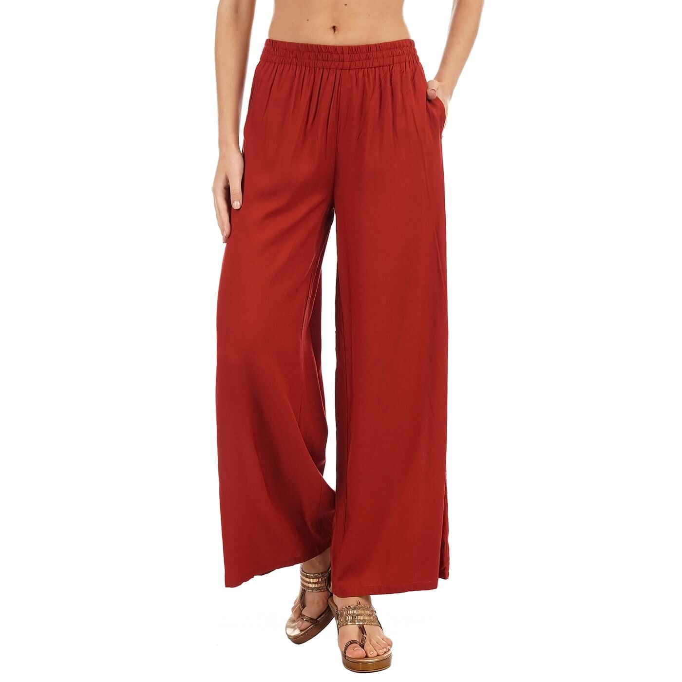 

Ethnicity Red Solid Flared Palazzo