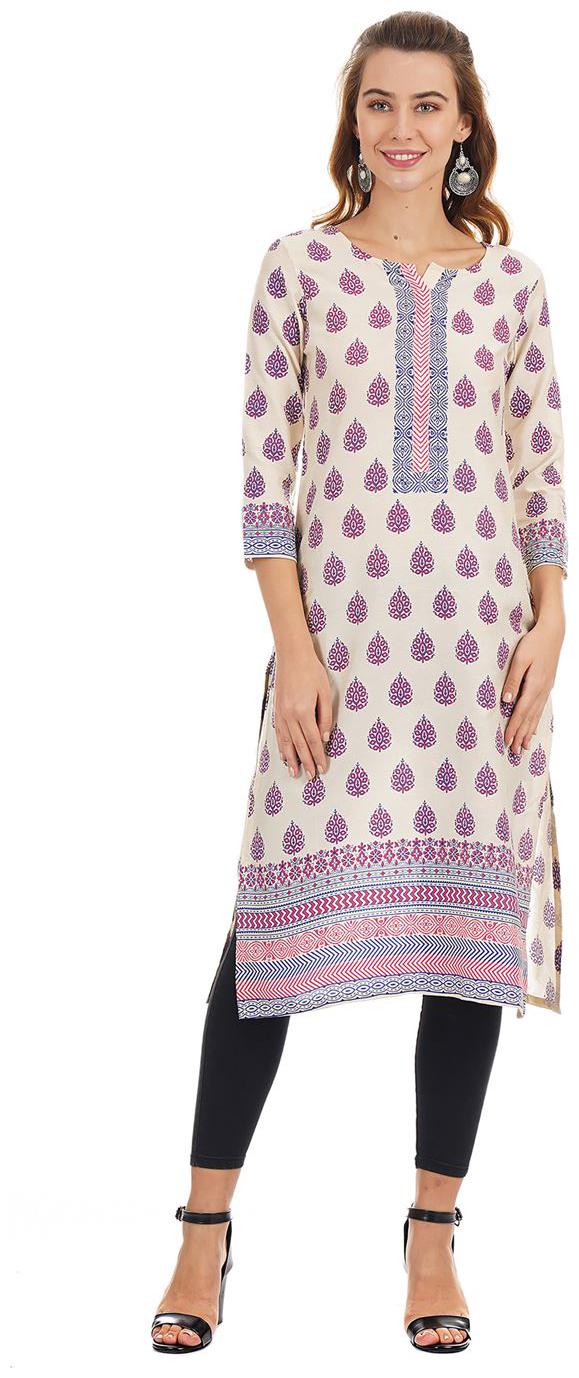 

Ethnicity Women Beige Printed Straight Kurta