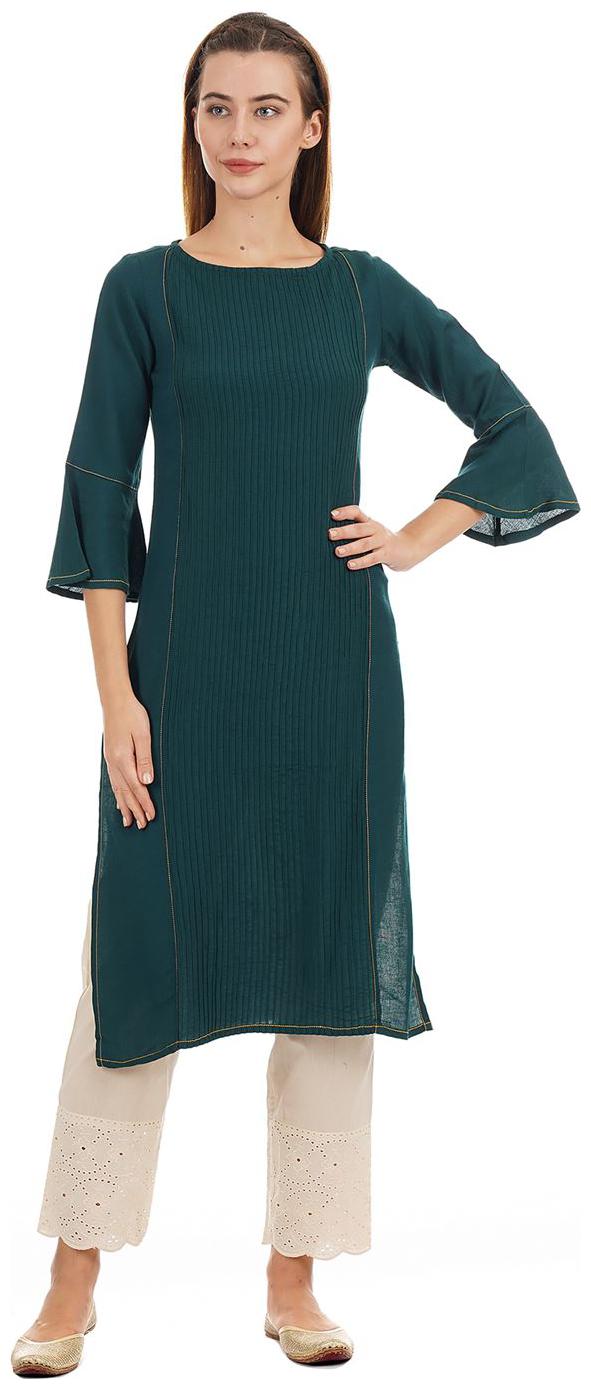 

Ethnicity Women Green Solid Straight Kurta