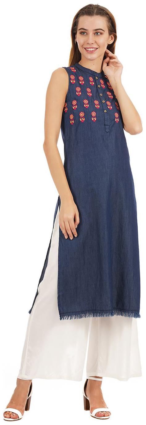 

Ethnicity Women Blue Embroidered Straight Kurta